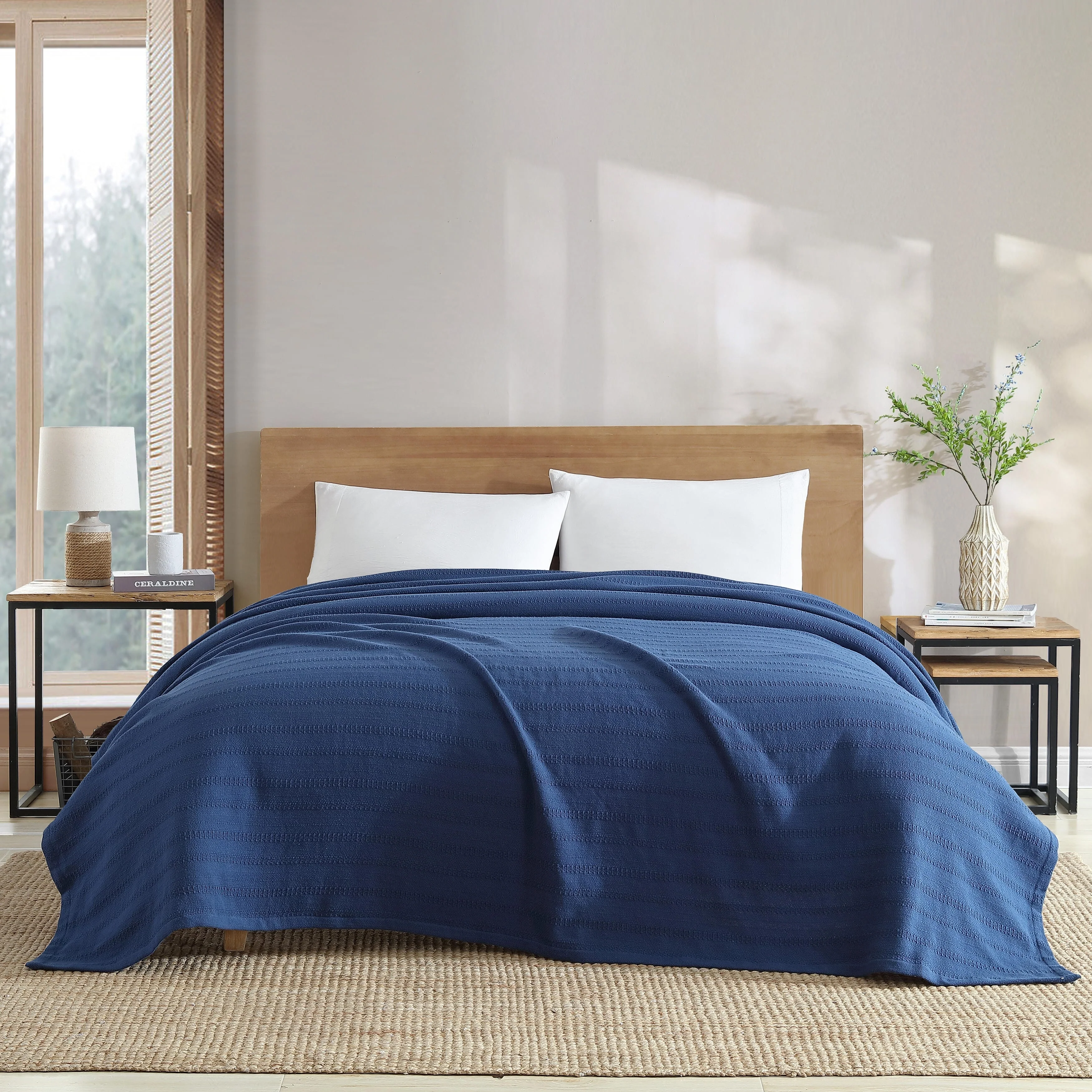 Eddie Bauer Variegated Weave Stripe Cotton Reversible Blanket