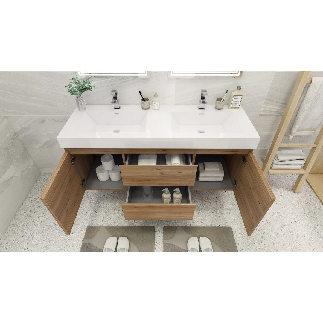 Baillie 60'' Wall-Mounted Vanity with Double Reinforced Acrylic Sink