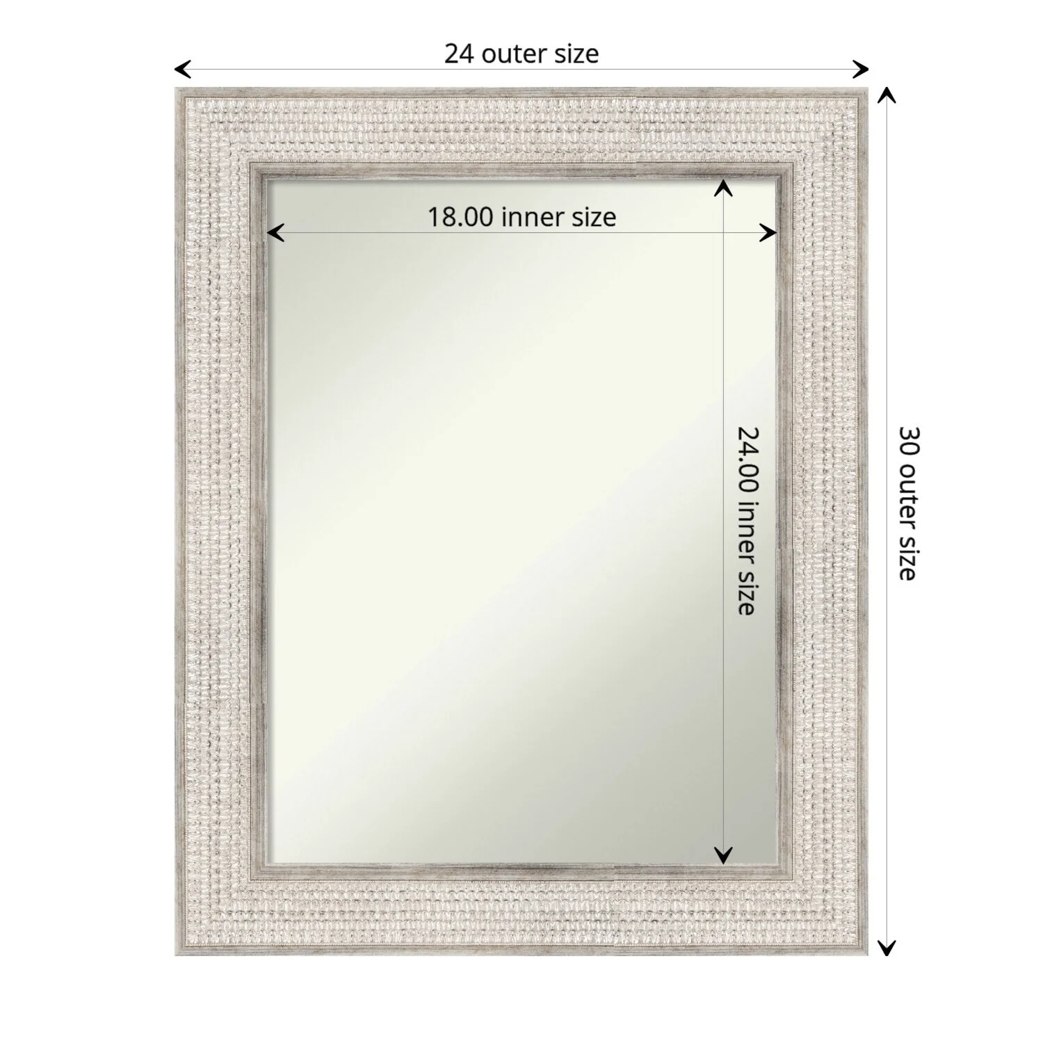 Non-Beveled Wood Bathroom Wall Mirror - Trellis Silver Frame - Trellis Silver