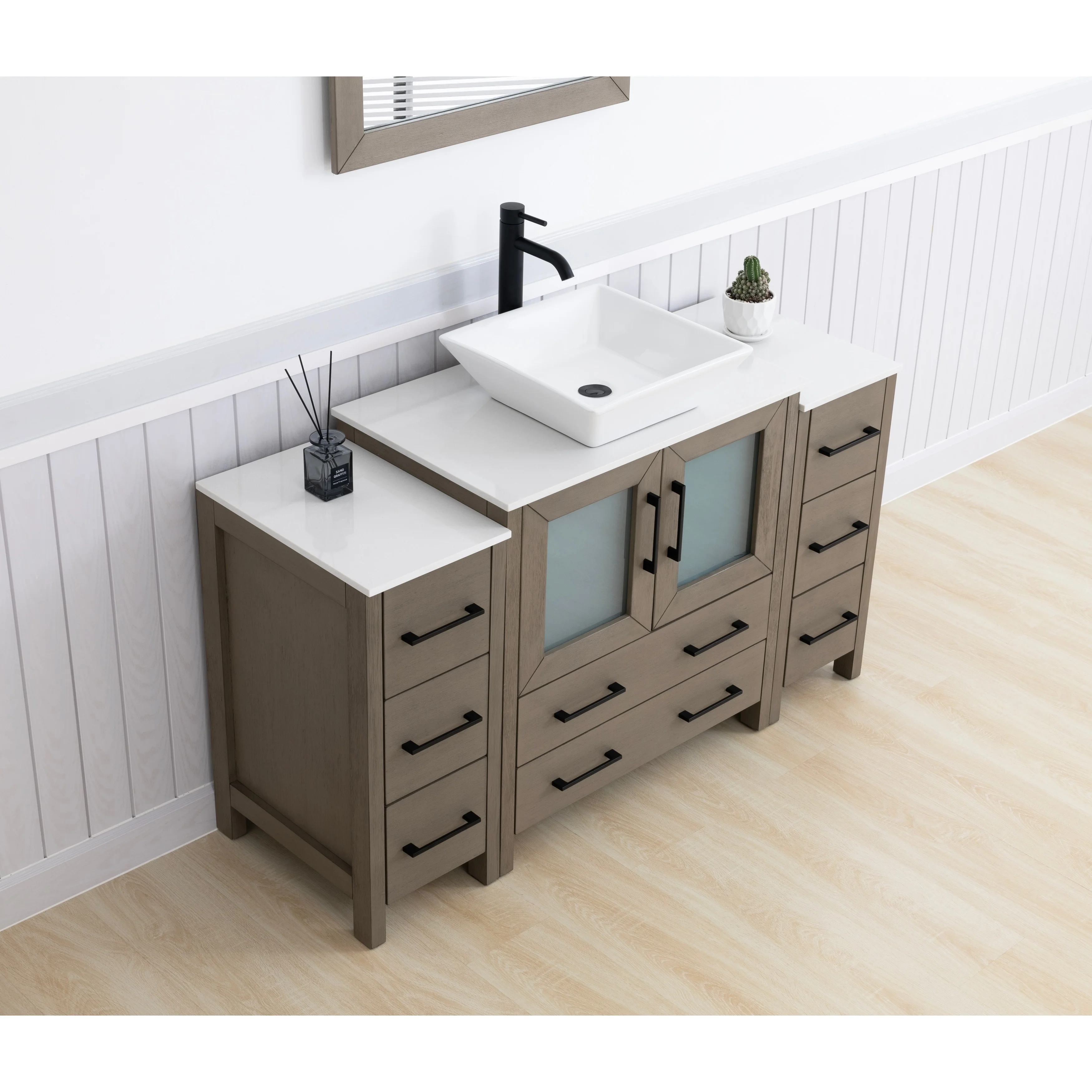 Vanity Art 54-inch Single Sink Bathroom Vanity Set with Engineered Marble Top and Free Mirror - 54 x 18.5 x 36 Inches