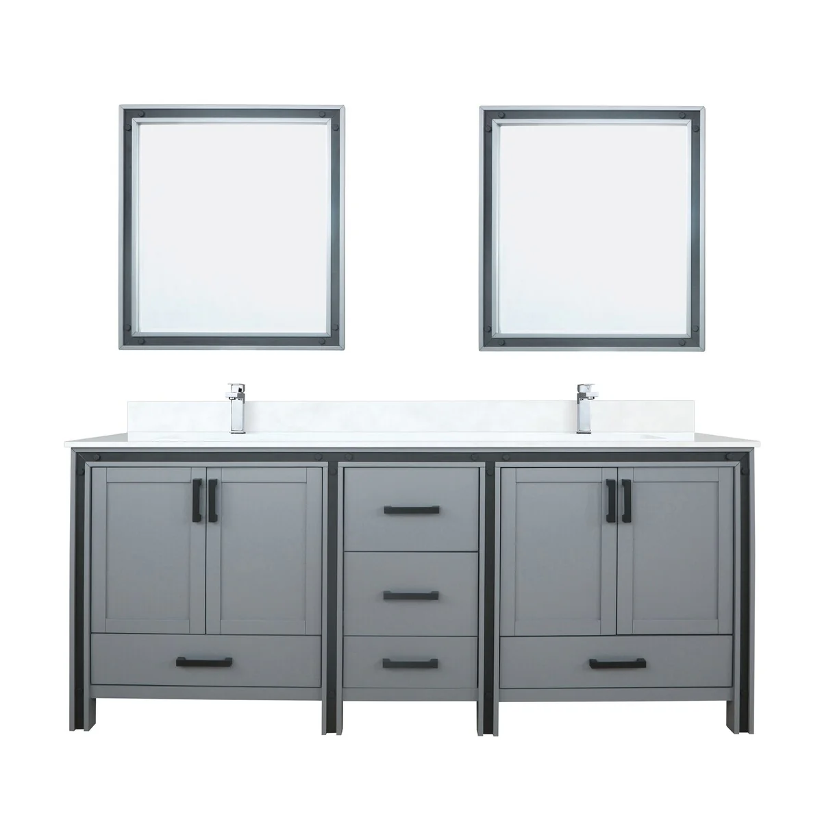 Ziva 80 in W x 22 in D White Double Bath Vanity, White Quartz Top, Faucet Set and 30 in Mirrors