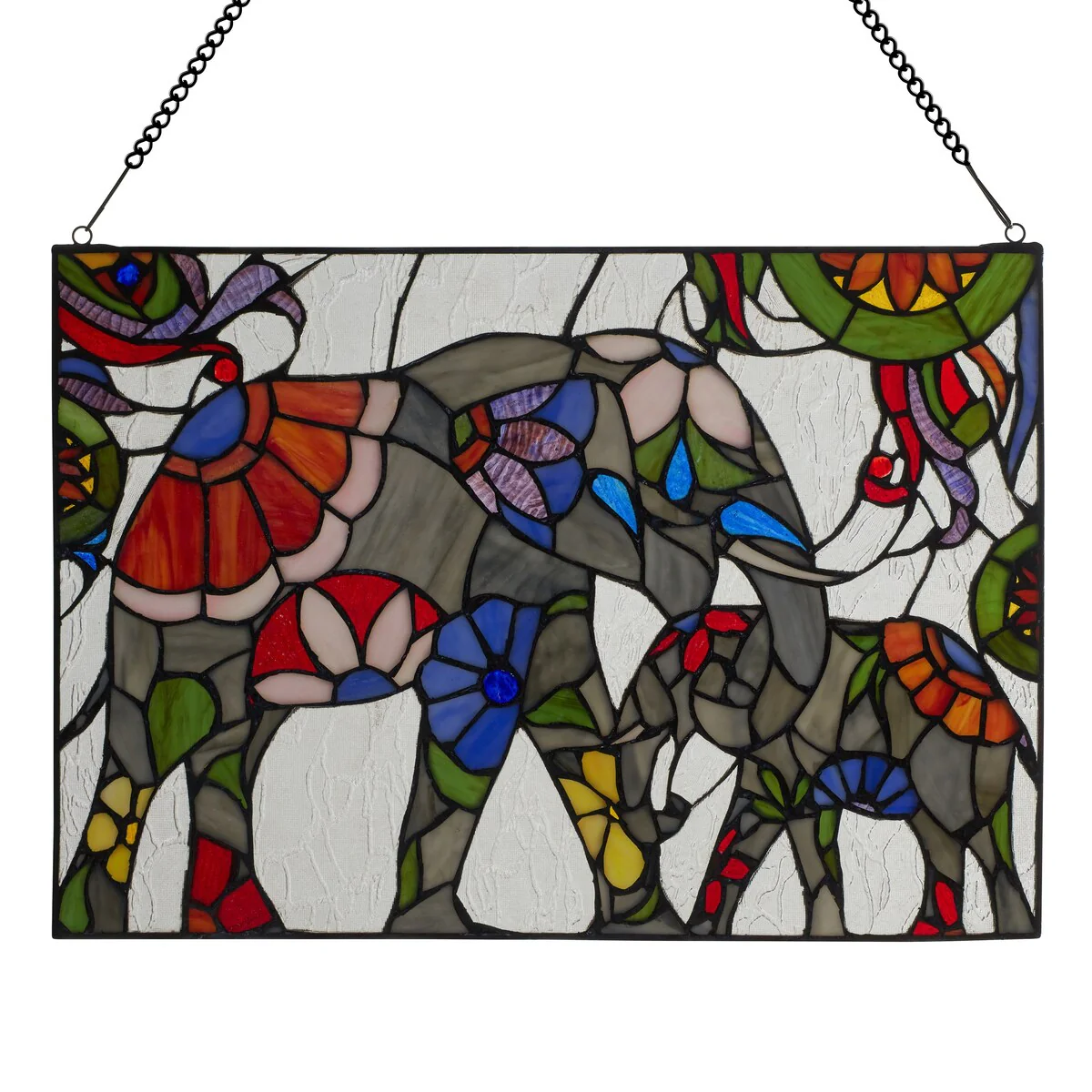 The Mother and Baby Elephant River of Goods Stained Glass Window Panel - 20