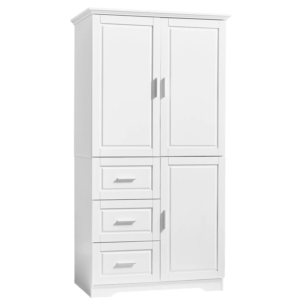 Tall and Wide Storage Cabinet with Doors for Bathroom, Three Drawers