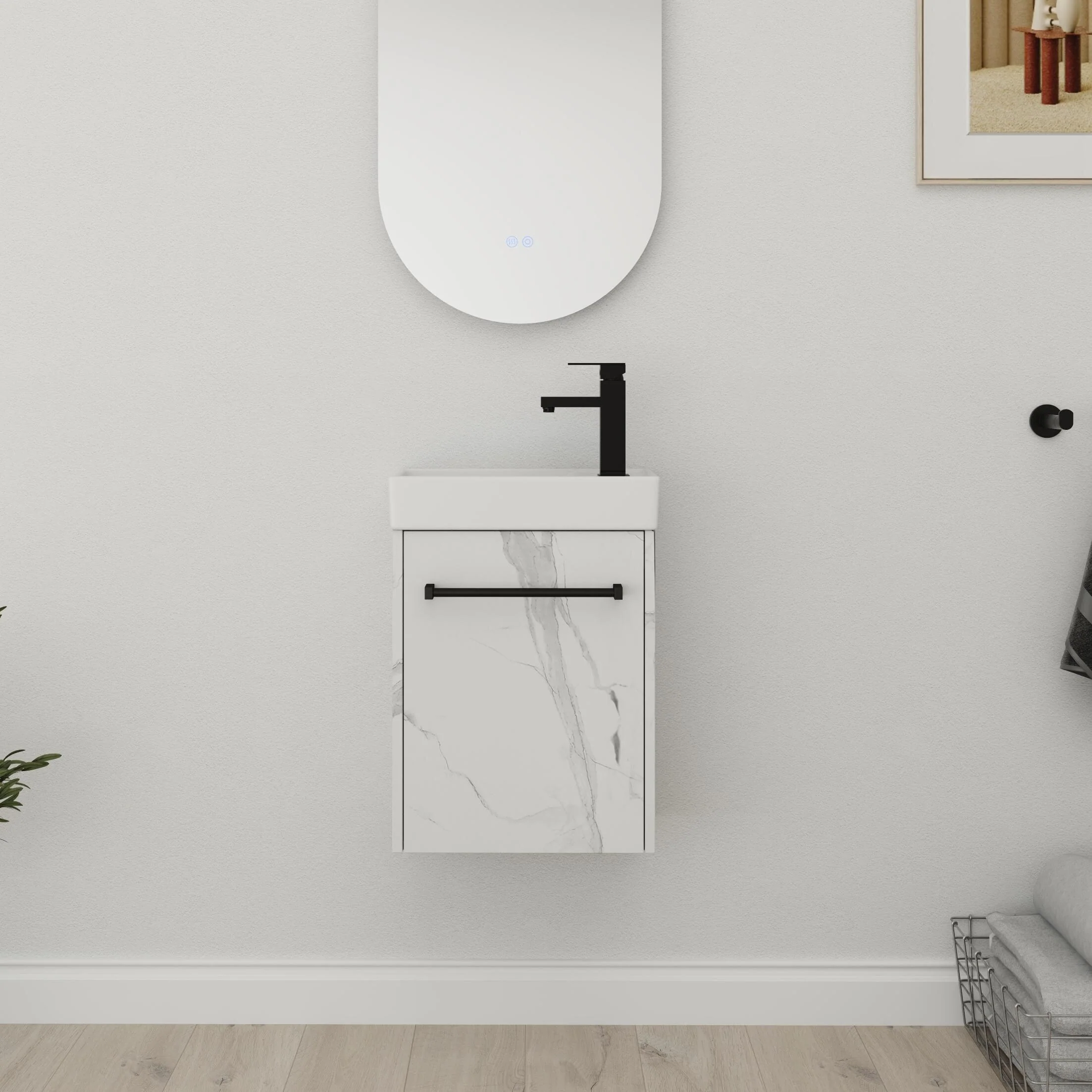 Bathroom Vanity With Sink In 16/18 Inch, Floating Bathroom Vanity With Soft Close Door
