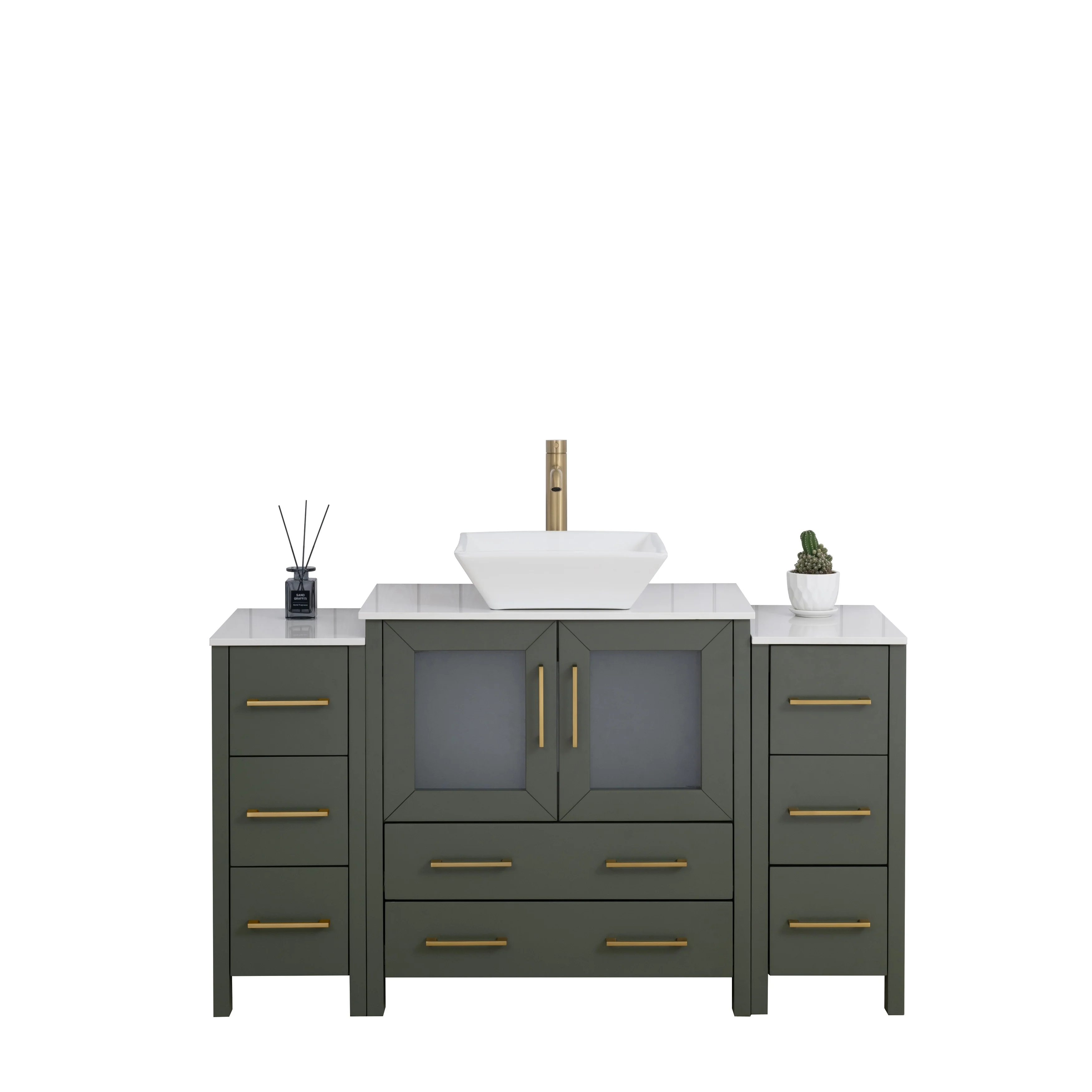 Vanity Art 54-inch Single Sink Bathroom Vanity Set with Engineered Marble Top and Free Mirror - 54 x 18.5 x 36 Inches