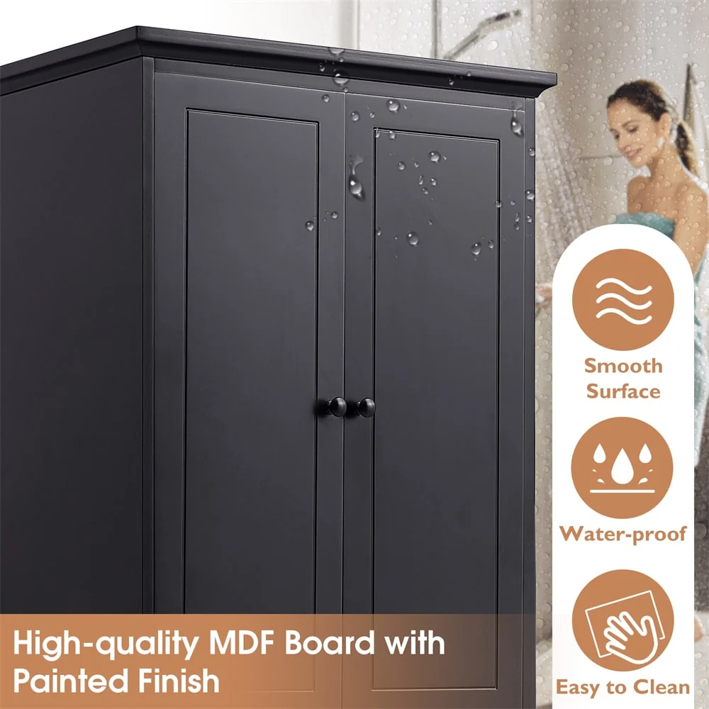 Wooden Storage Cabinet with 2 Doors and 4 Drawers, Adjustable Shelf