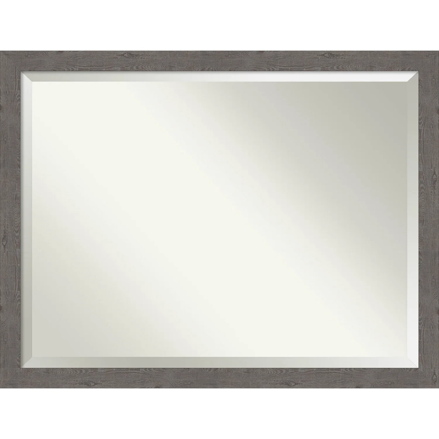 Beveled Bathroom Wall Mirror - Rustic Plank Grey Narrow Frame