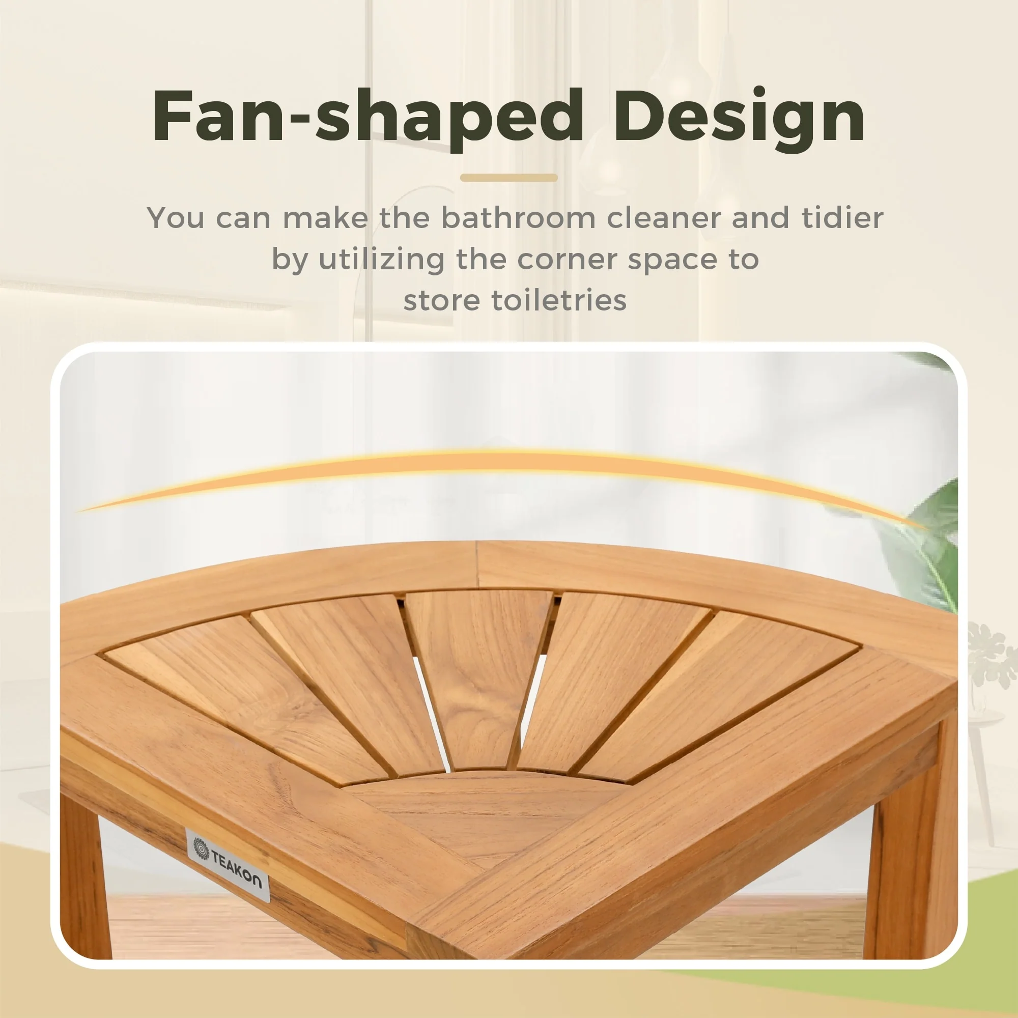 Bathroom Stool with Storage Shelf, Teak Shower Bench Waterproof Wood Bench, Shower Seat