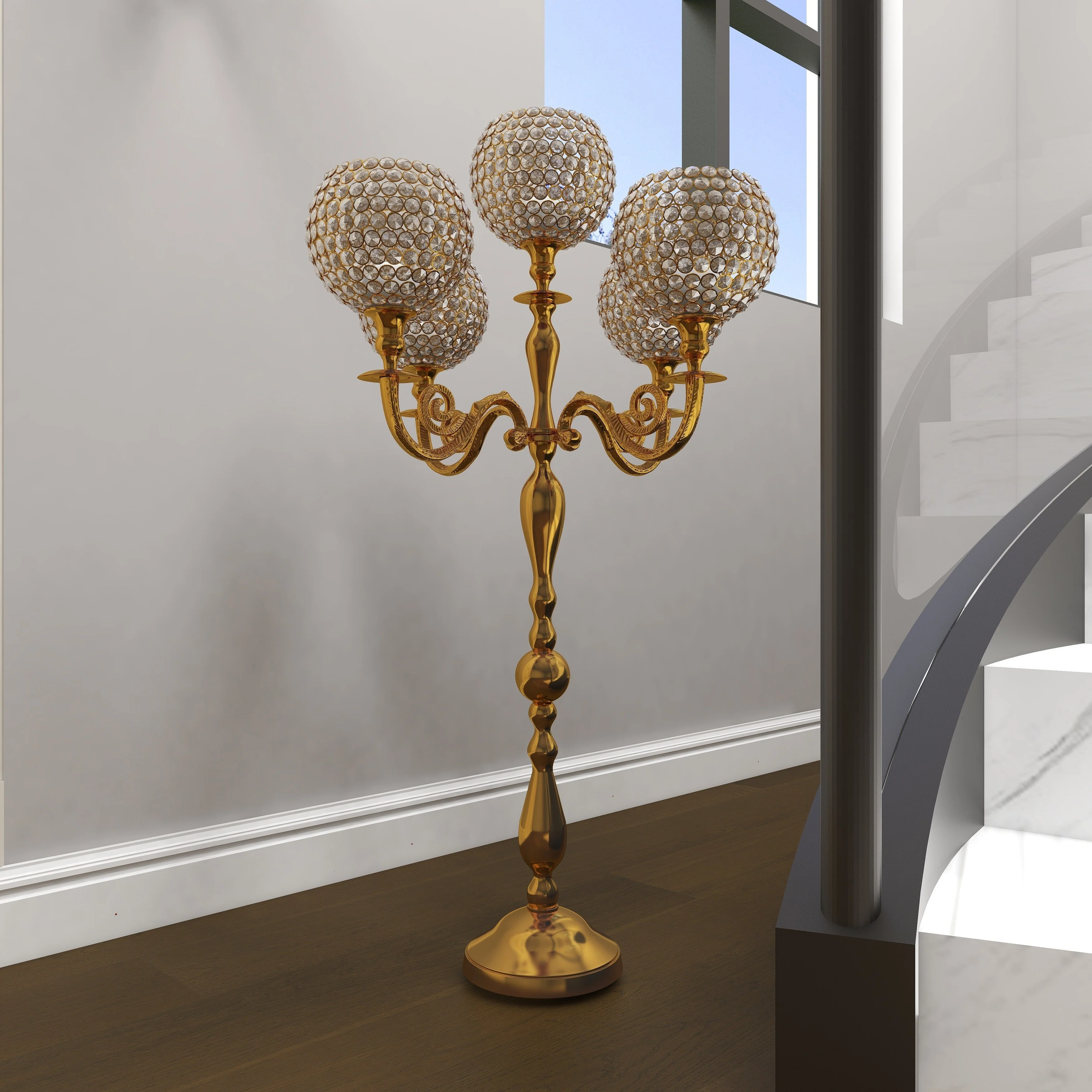 Gold Aluminum Metal Candelabra - 24 x 24 x 40