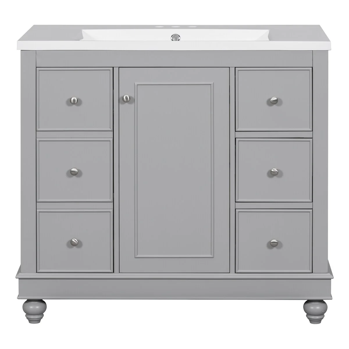 36 in. W Freestanding Bath Vanity with White Resin Sink,4 Drawers and 1 Door