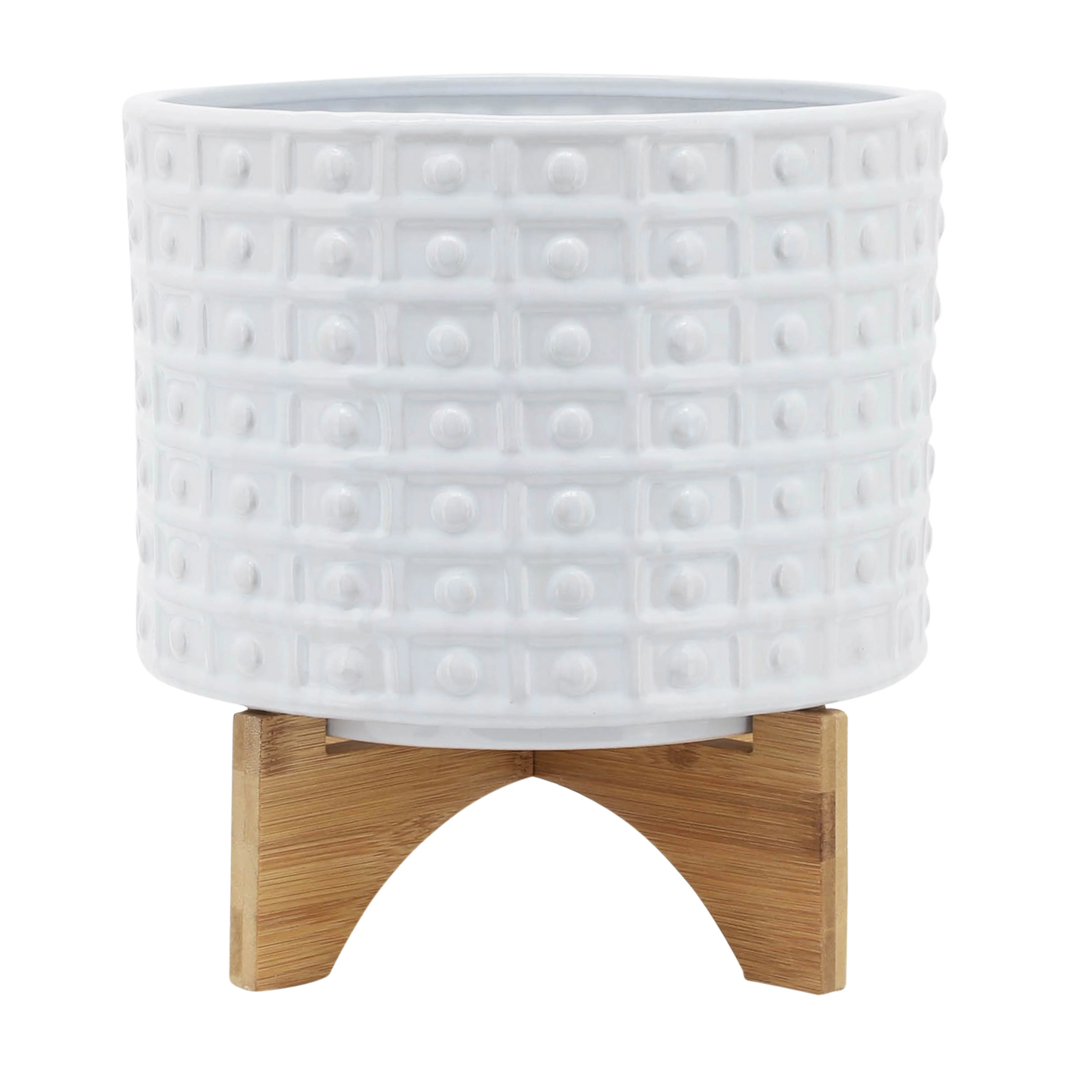 Sagebrook Home Handmade Ceramic Planter Pot with Natural Wood Stand