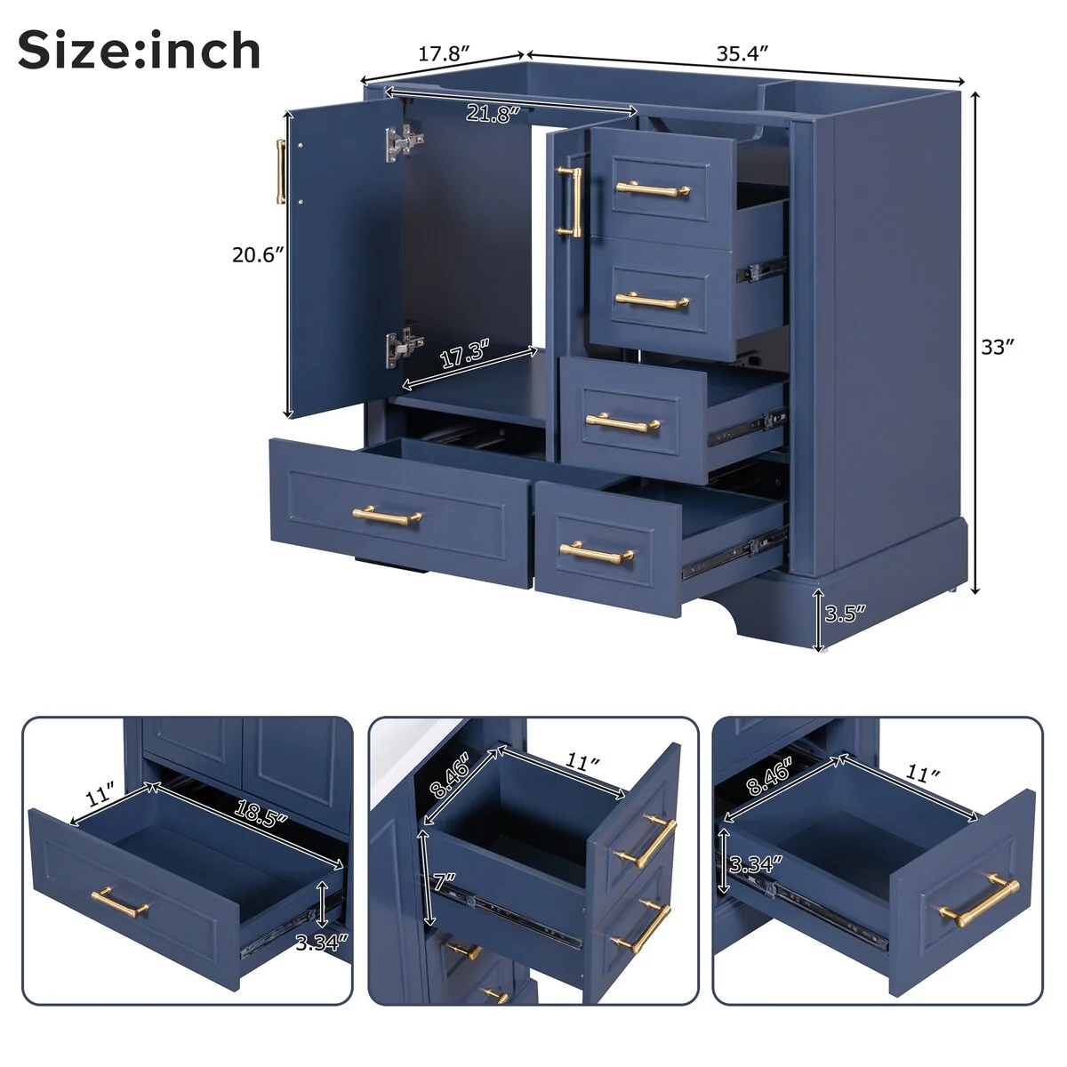 Bathroom Cabinet with Two Doors and Four Drawers