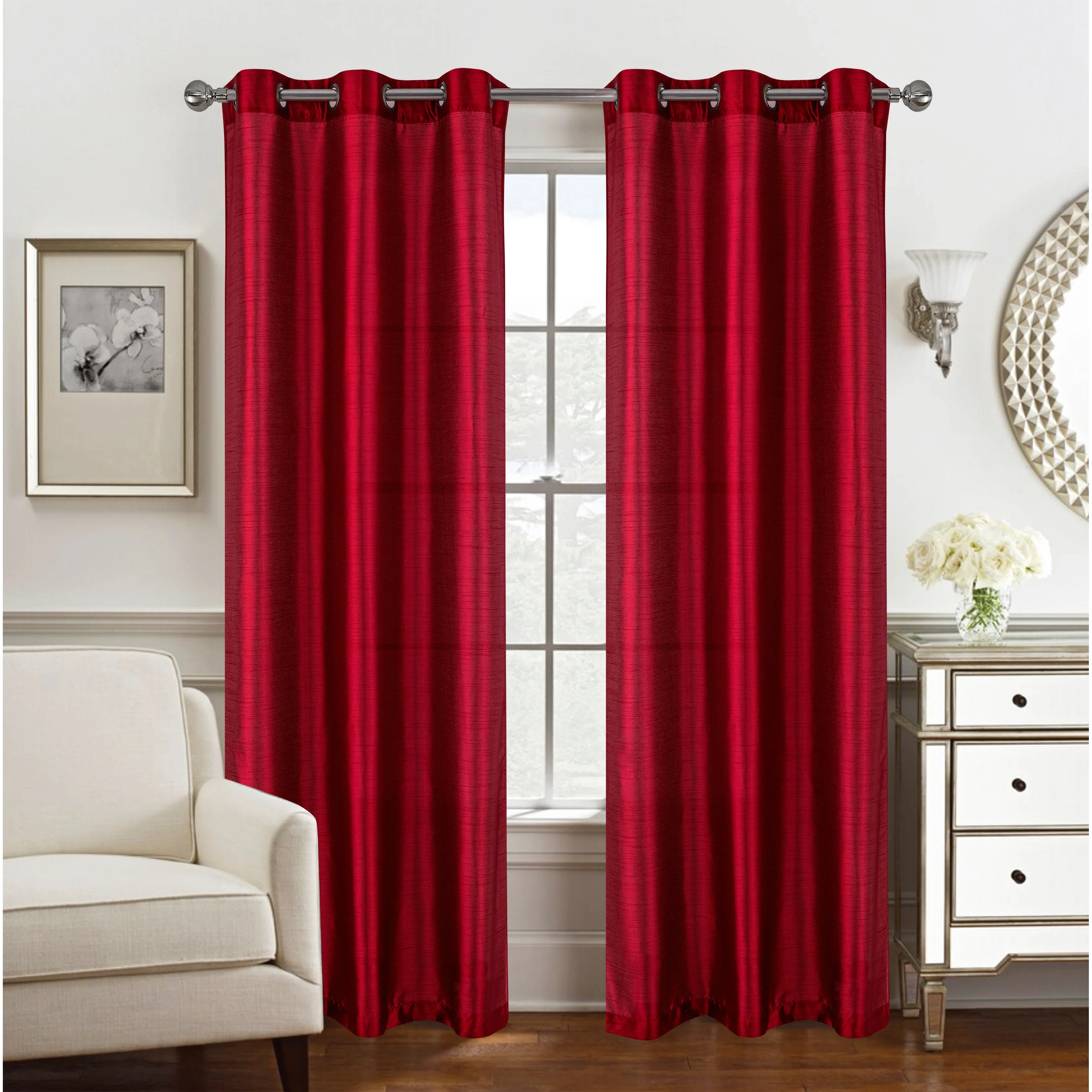Nancy Faux Silk Window Curtain Panel Set