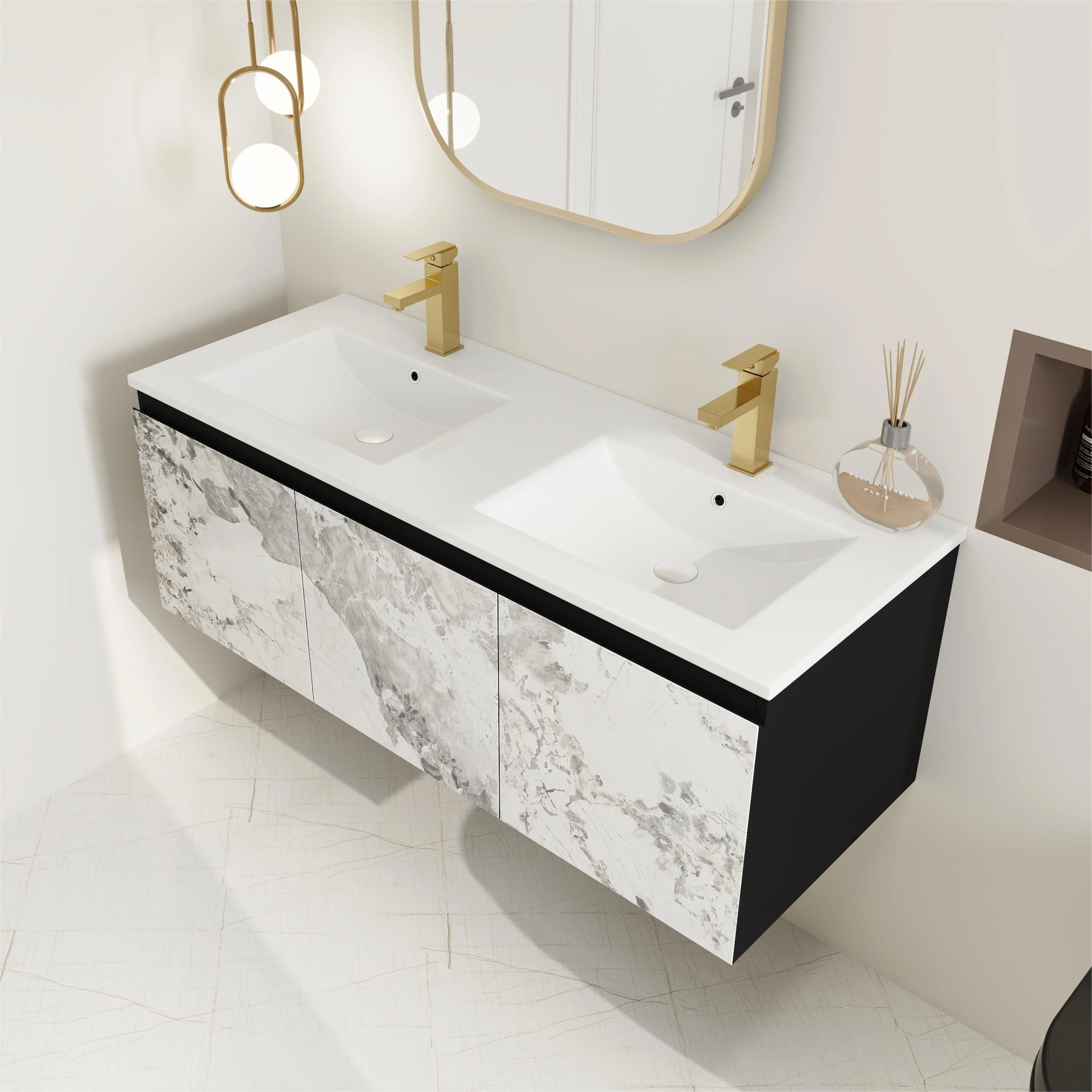 BNK 24/30/48 Inch Double Sink Bathroom Vanity with Soft Close Door