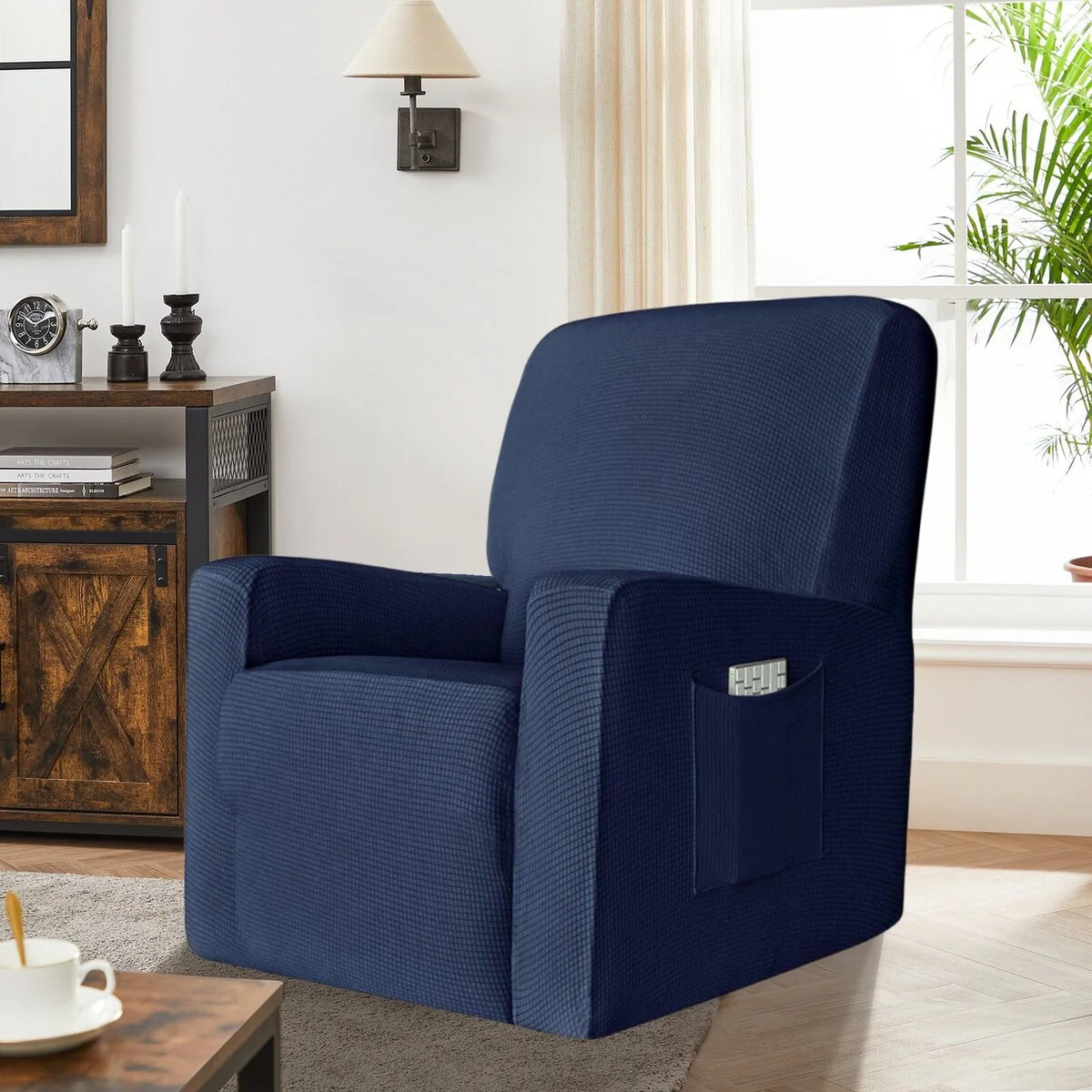 Enova Home Stretch Spandex Jacquard Recliner Chair Slipcovers with Elastic Bottom Side Pocket - N/A