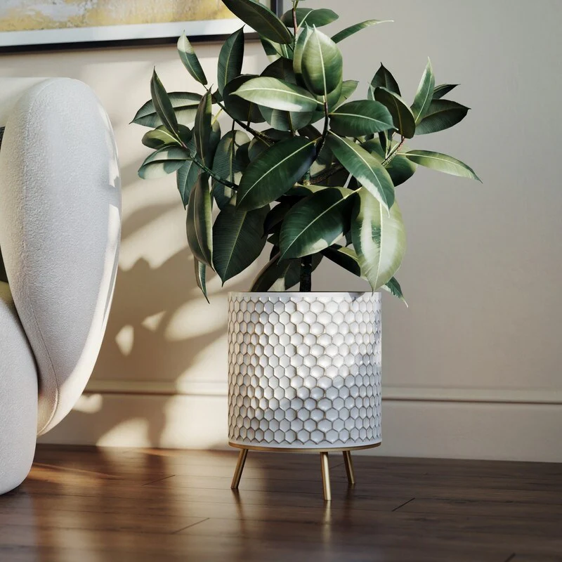 Honeycomb Mid-Century Modern Indoor Metal Pot Planter with 3-Leg Metal Base