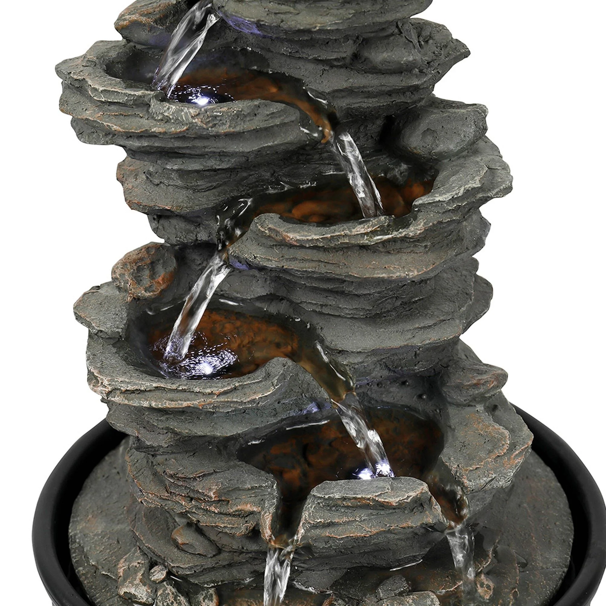 5 Tier Indoor Tabletop Water Fountain Resin Rockery with Base