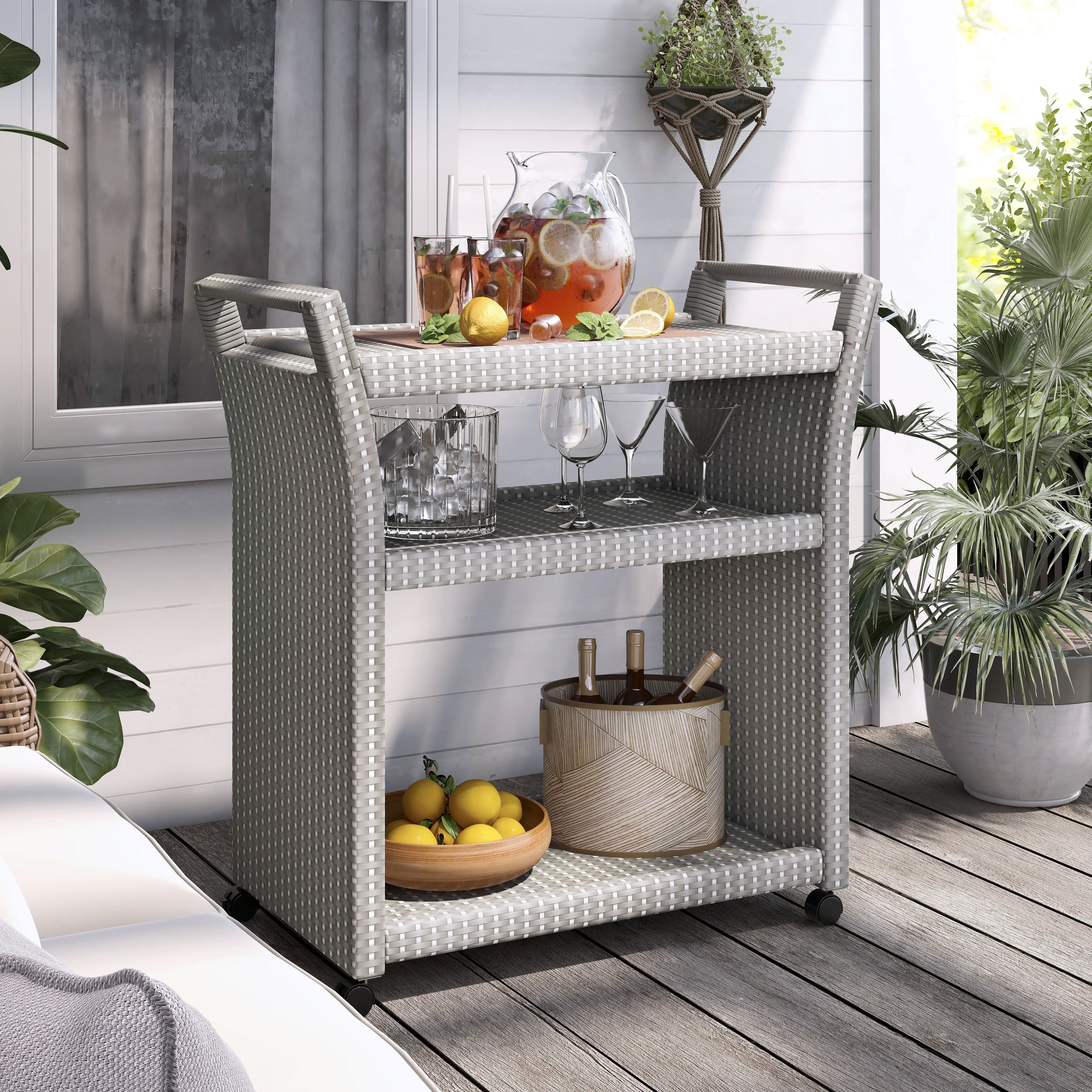 Courtnie French Aluminum 3-Shelf Outdoor Serving Cart by Furniture of America