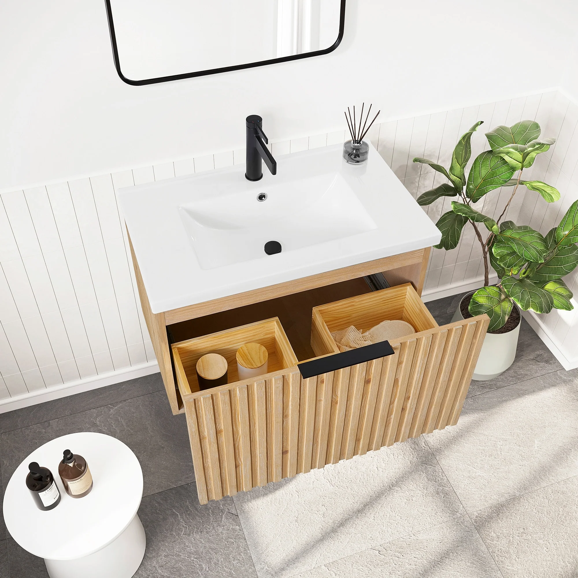 Manila Floating Bath Vanity with Ceramic Basin Top without Mirror