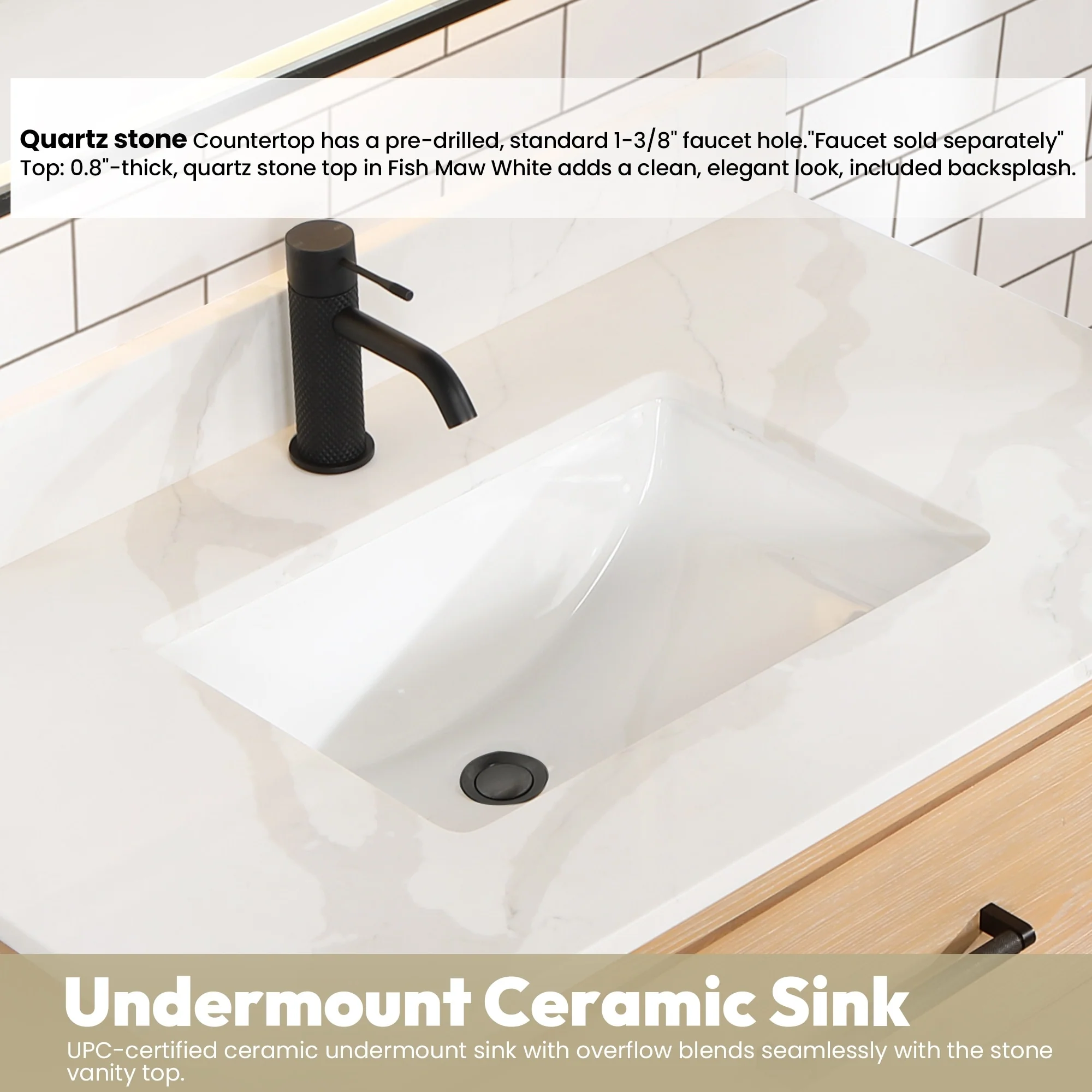 Cristo Floating Bath Vanity with White Quartz Stone Top and Mirror