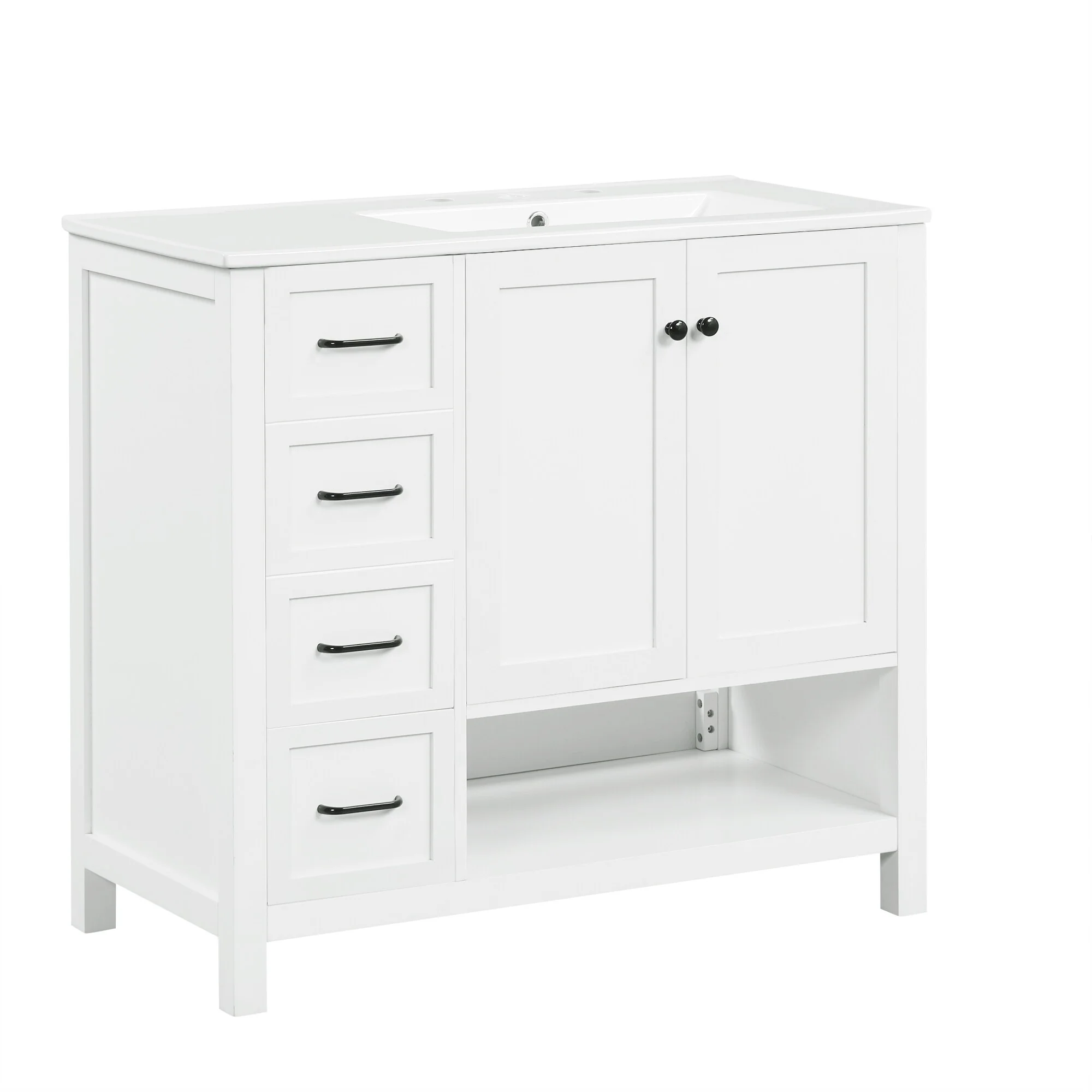 Bathroom Vanity with Ceramic Sink, Bathroom Storage Cabinet with 2 Drawers, Bathroom Vanity with 1 Tip-Out Drawer and 1 Door