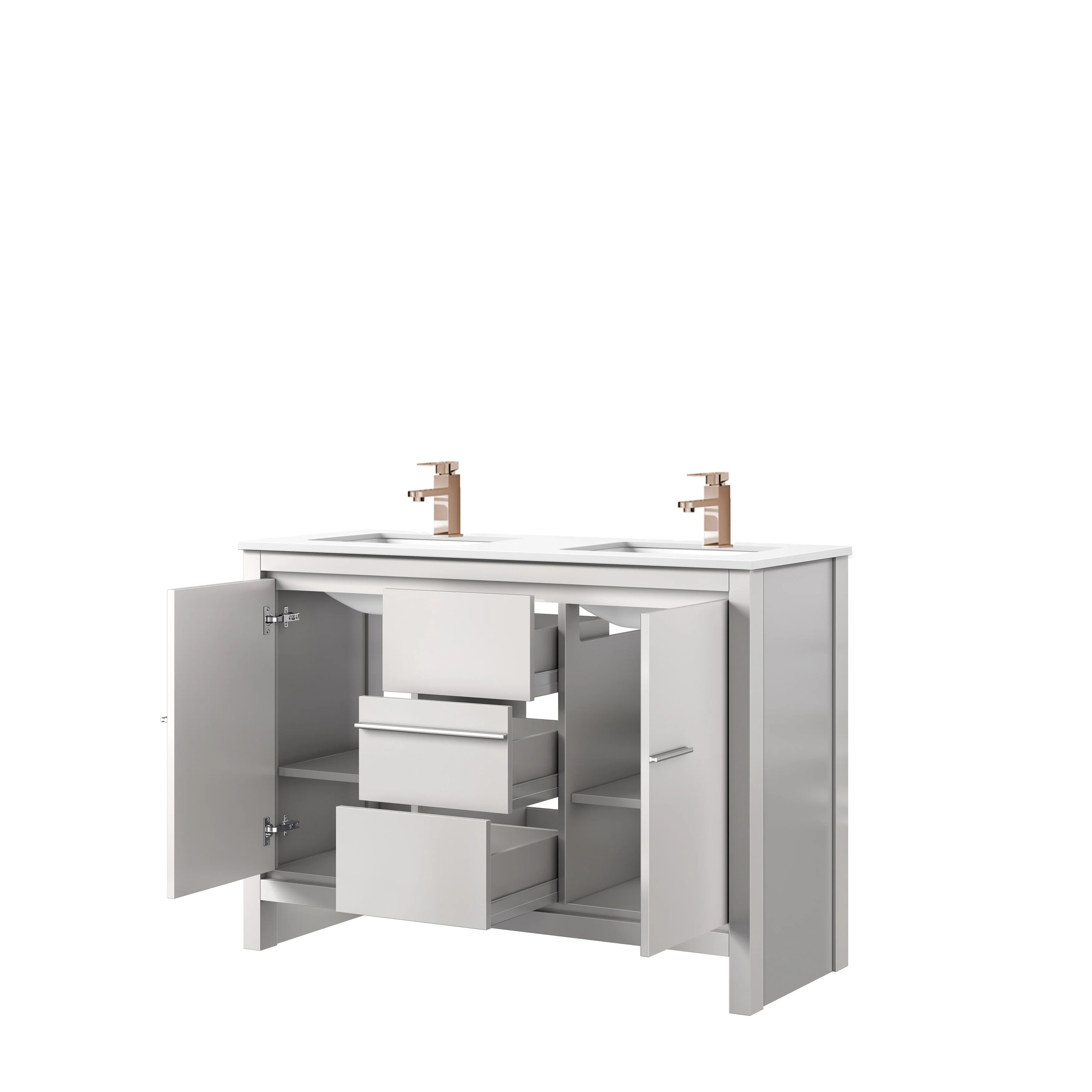 Lafarre Bath Vanity Cultured Marble Top, Sink and Rose Gold Faucet