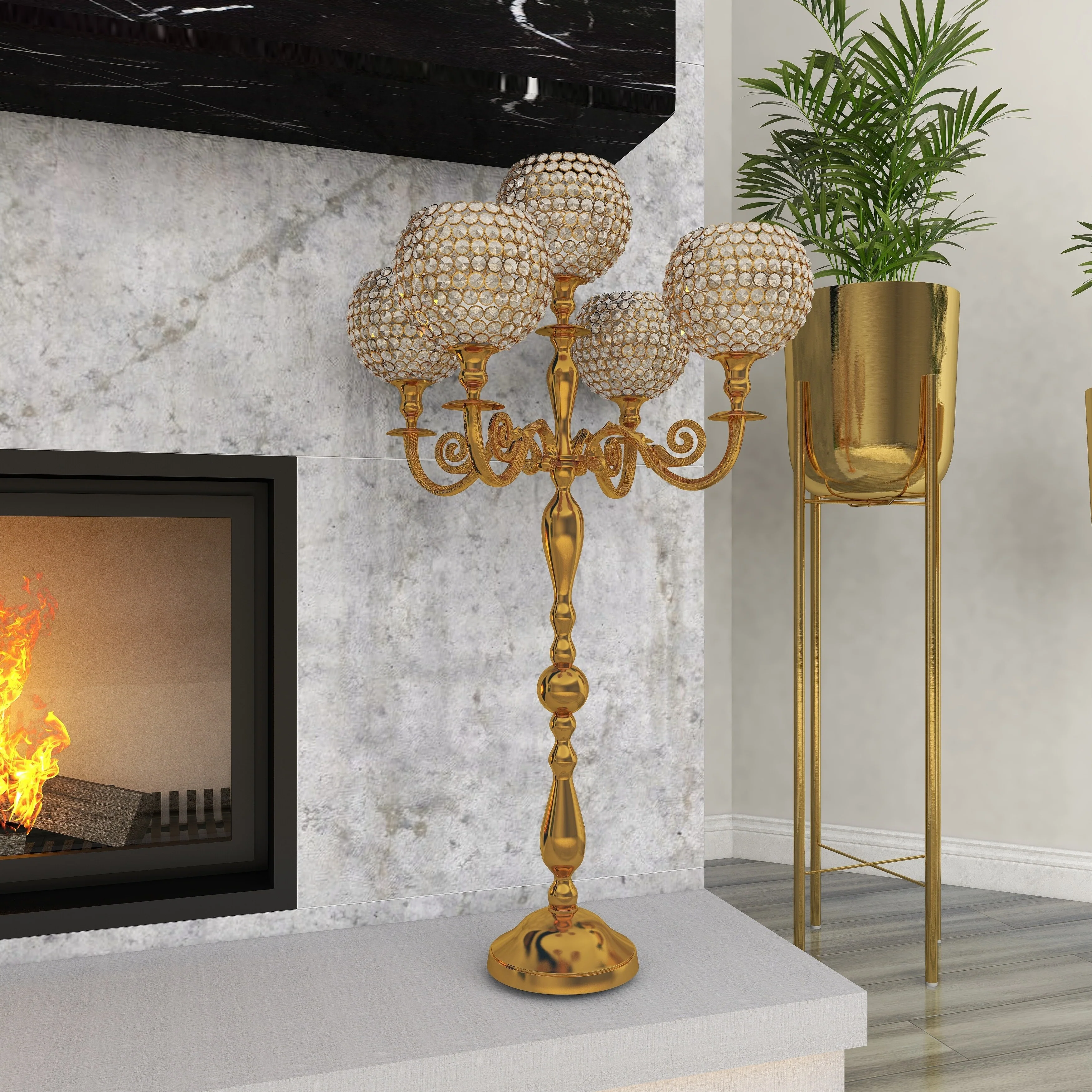 Gold Aluminum Metal Candelabra - 24 x 24 x 40