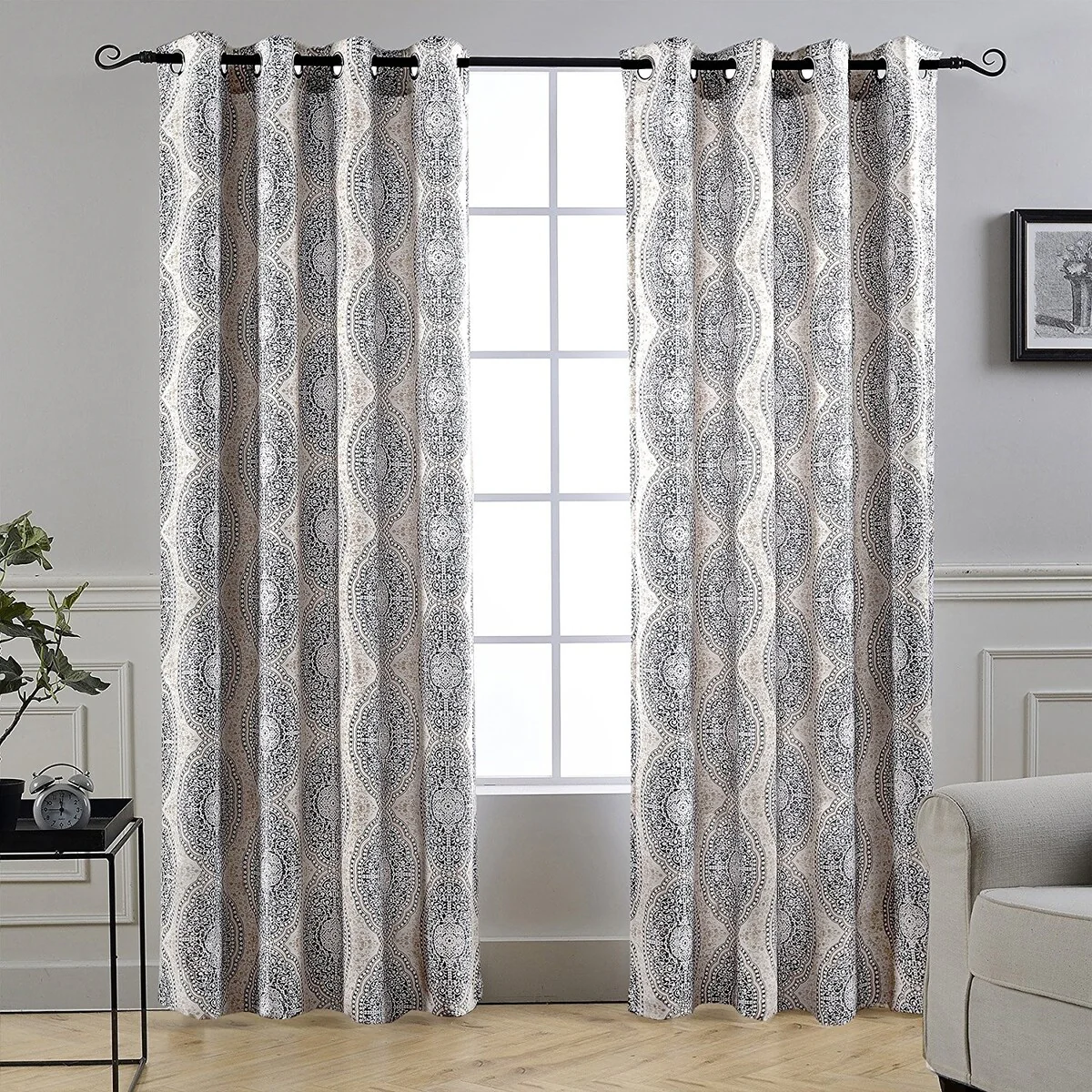 DriftAway Adrianne Pastel Damask Room Darkening Curtain Panel Pair