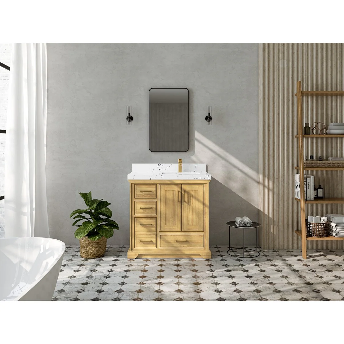 Willow Collections 36 in. W x 22 in. D Charlotte Teak Right Offset Sink Bathroom Solid Teak Vanity with Countertop