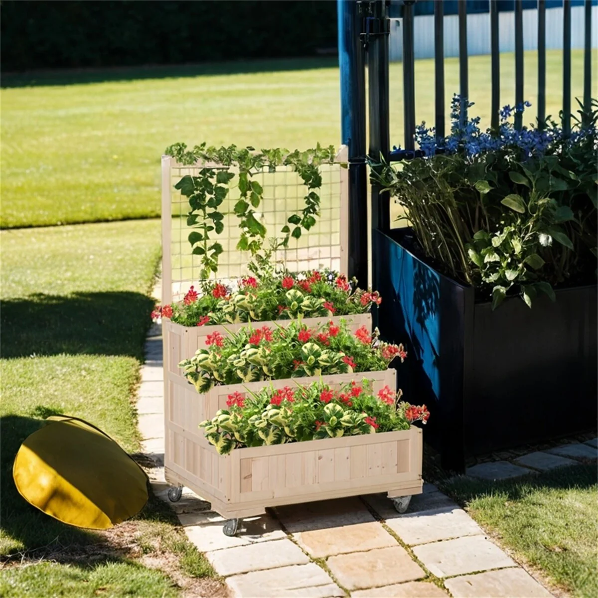 Outsunny 3-Tiers Raised Garden Bed with Trellis,Vertical Planter Box