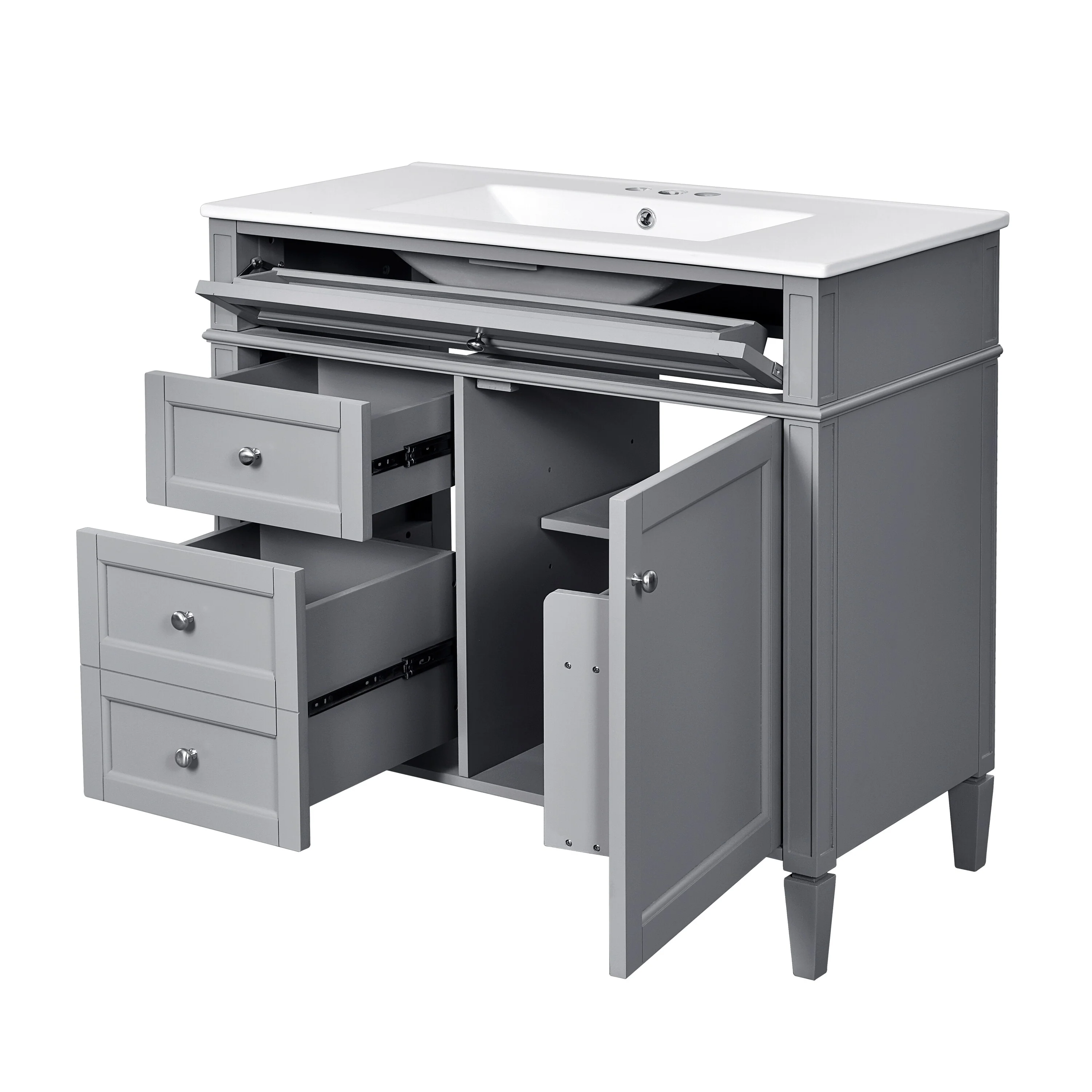 Bathroom Vanity with Single Sink, Bathroom Vanities with 2 Drawers, Bathroom Storage Cabinet with 1 Tip-Out Drawer and 1 Door