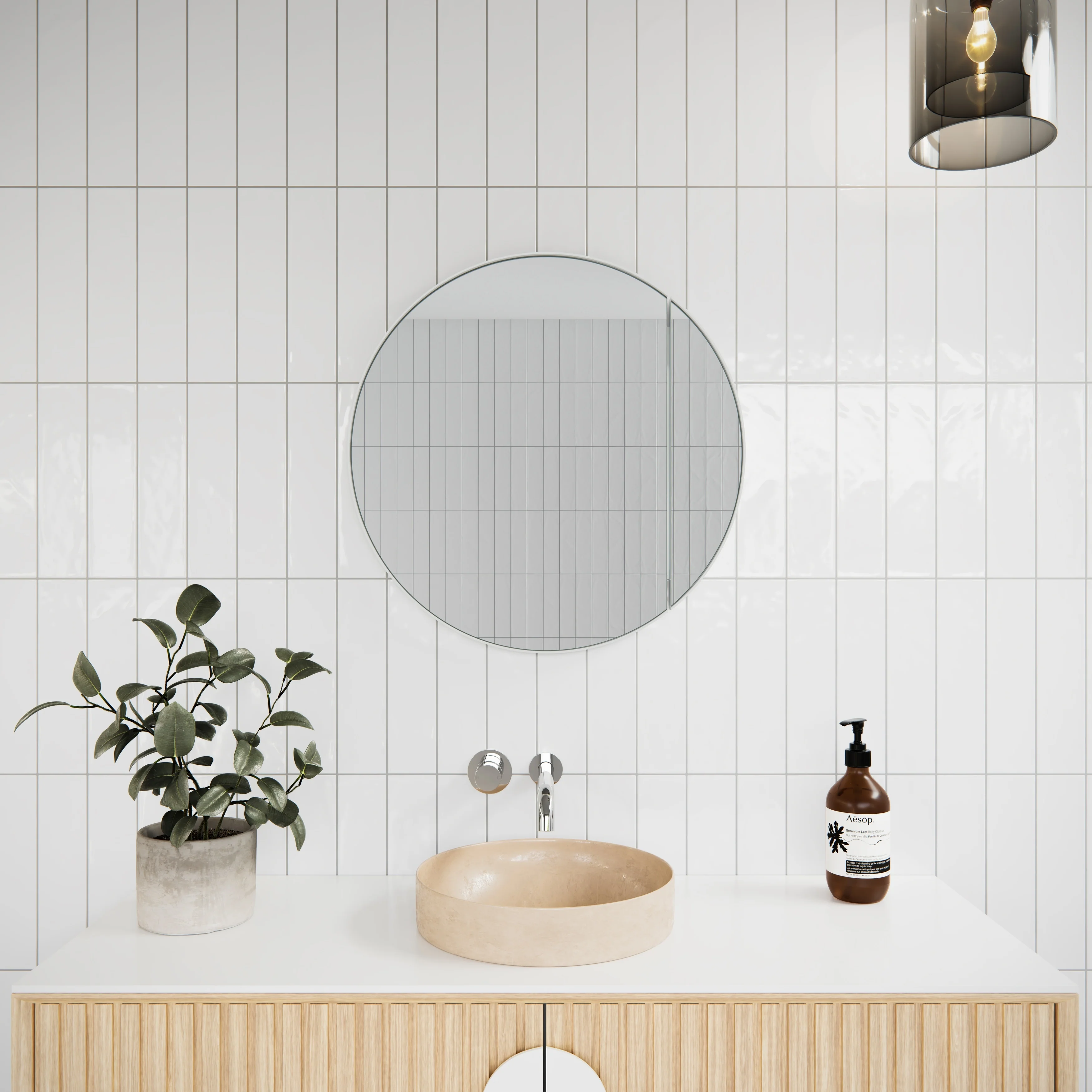 One Door Steel Frame Round Shape Medicine Cabinet