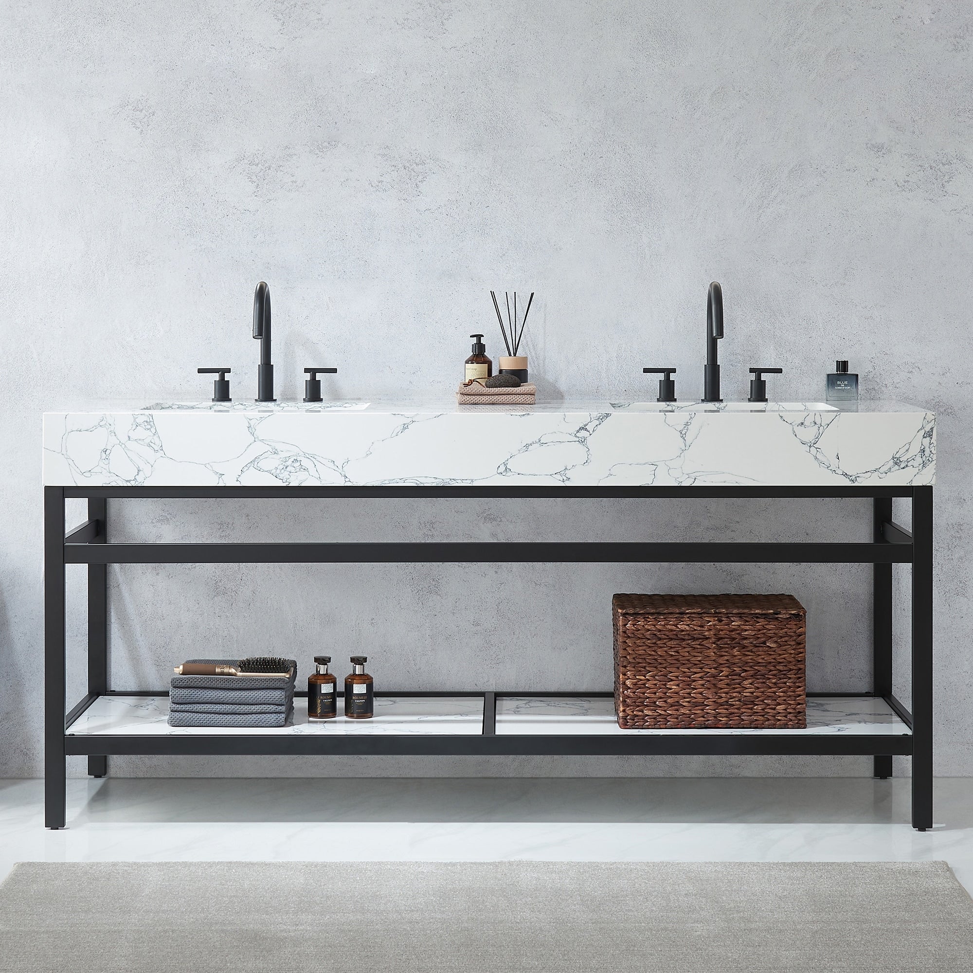 Ecija Bath Vanity, Metal Support with Composite Stone Top, no Mirror