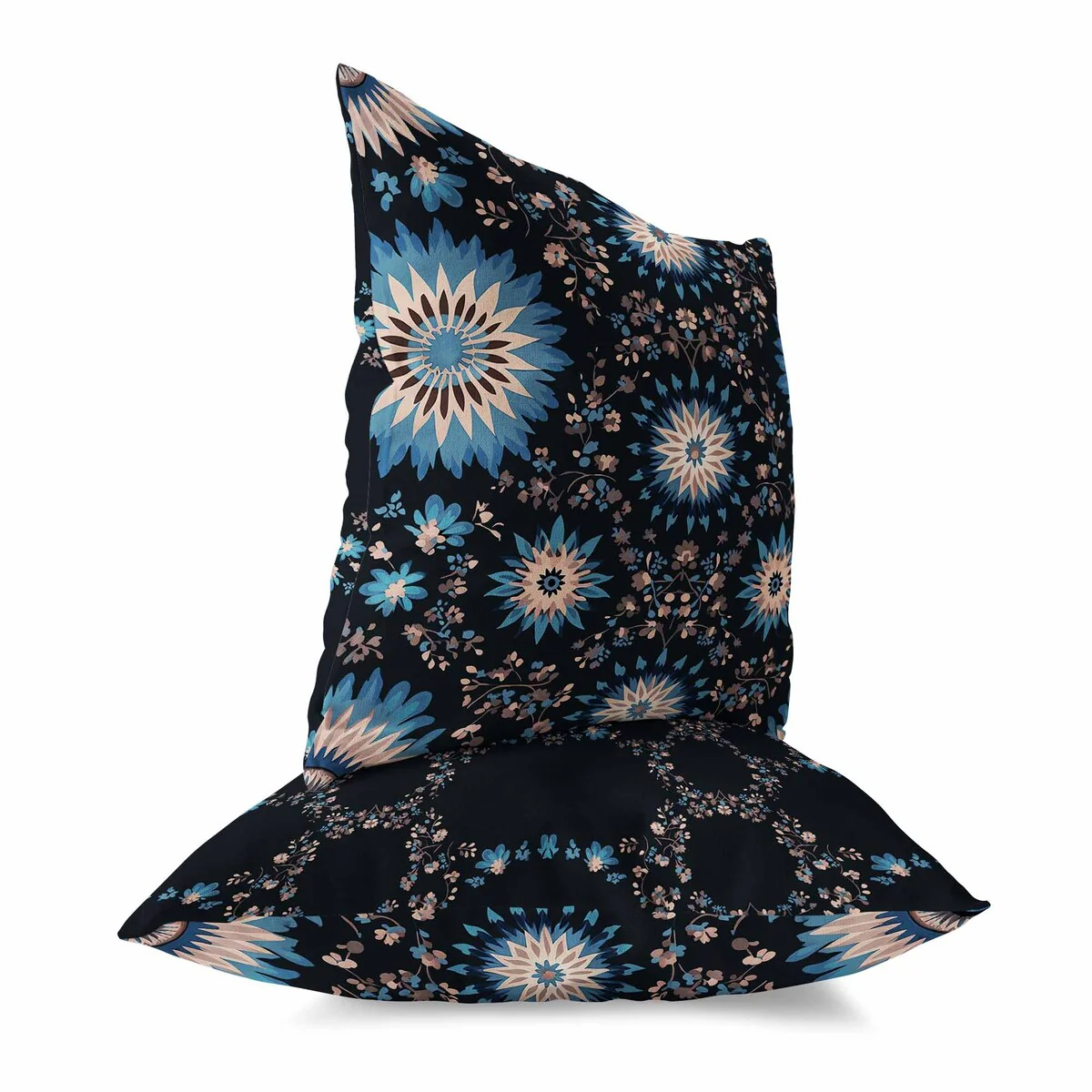 Black And Blue Delightful Dandelions Indoor/Outdoor Throw Pillow Zipper