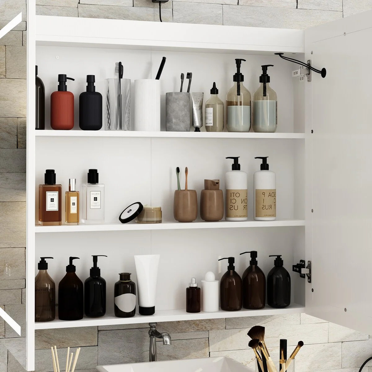 Bathroom Vanity with Ceramic Basin and Modern Medicine Cabinet Combo