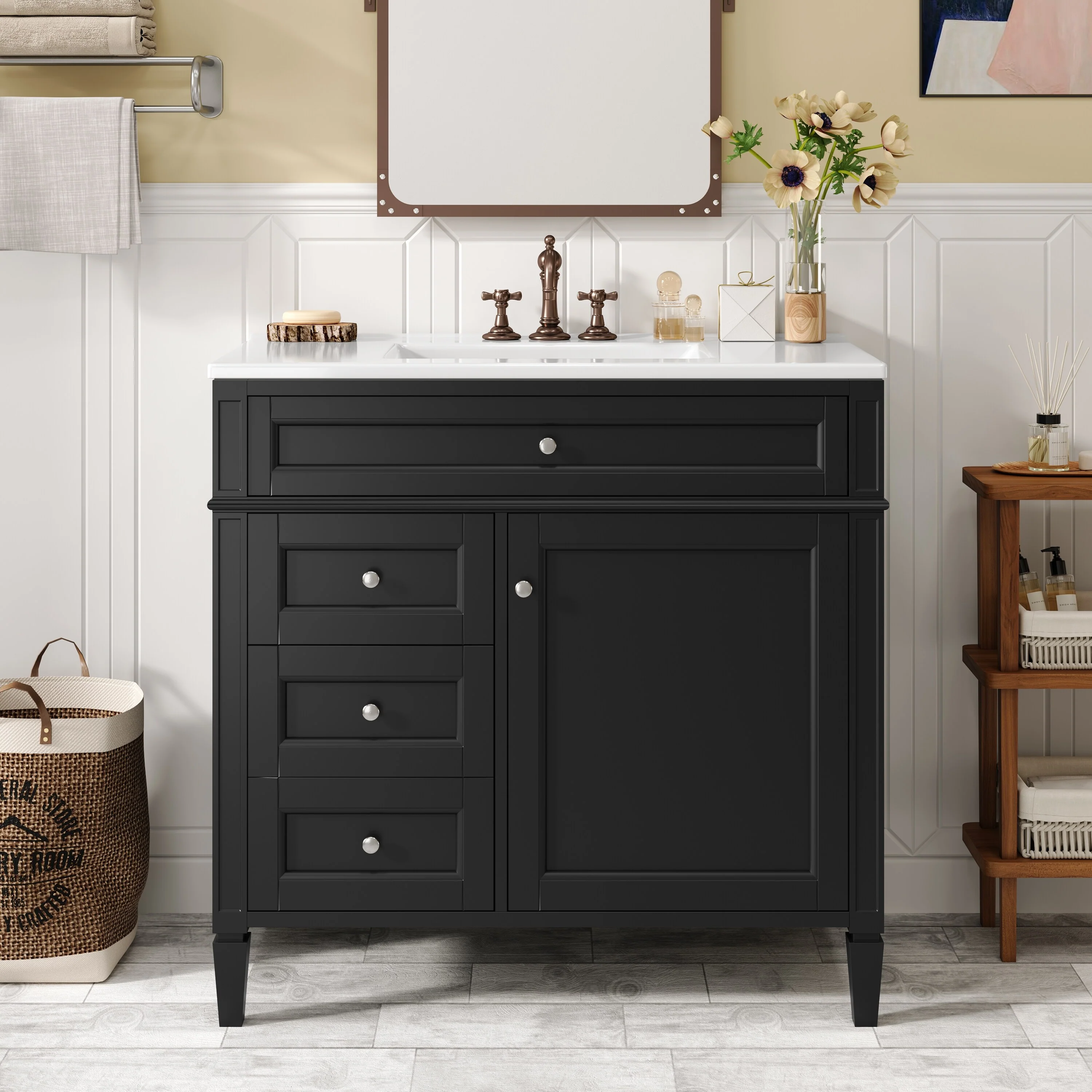 Bathroom Vanity with Single Sink, Bathroom Vanities with 2 Drawers, Bathroom Storage Cabinet with 1 Tip-Out Drawer and 1 Door