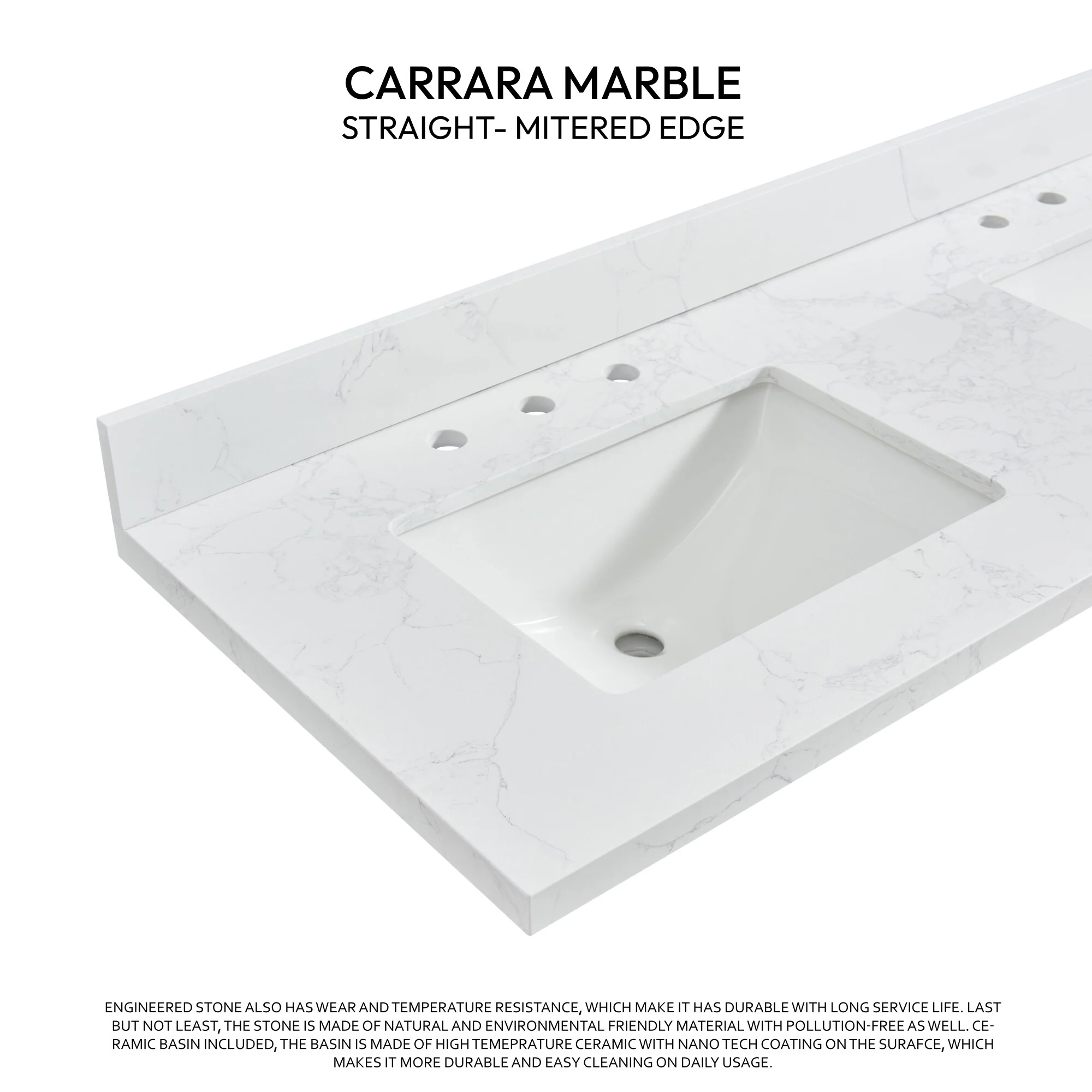 Jaen Composite Stone Vanity Top with White Rectangular Sink