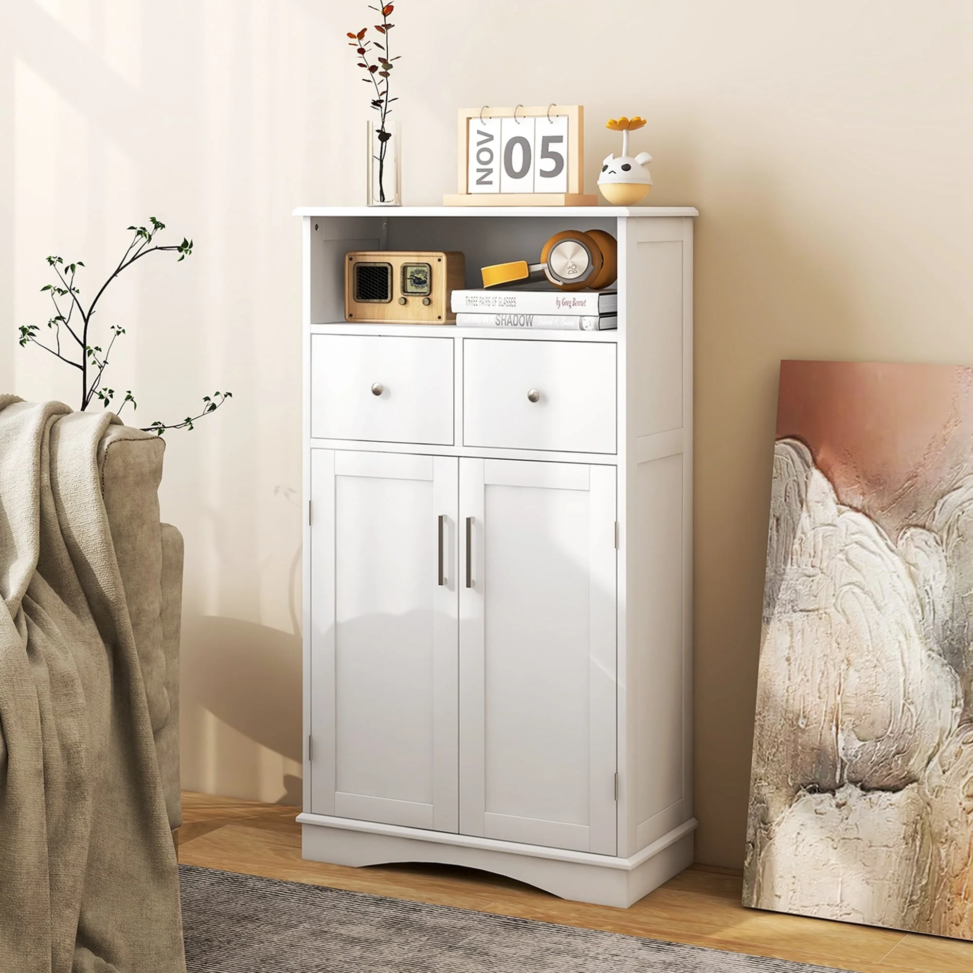Costway Bathroom Floor Cabinet Freestanding Storage Cabinet with 2 - See Details