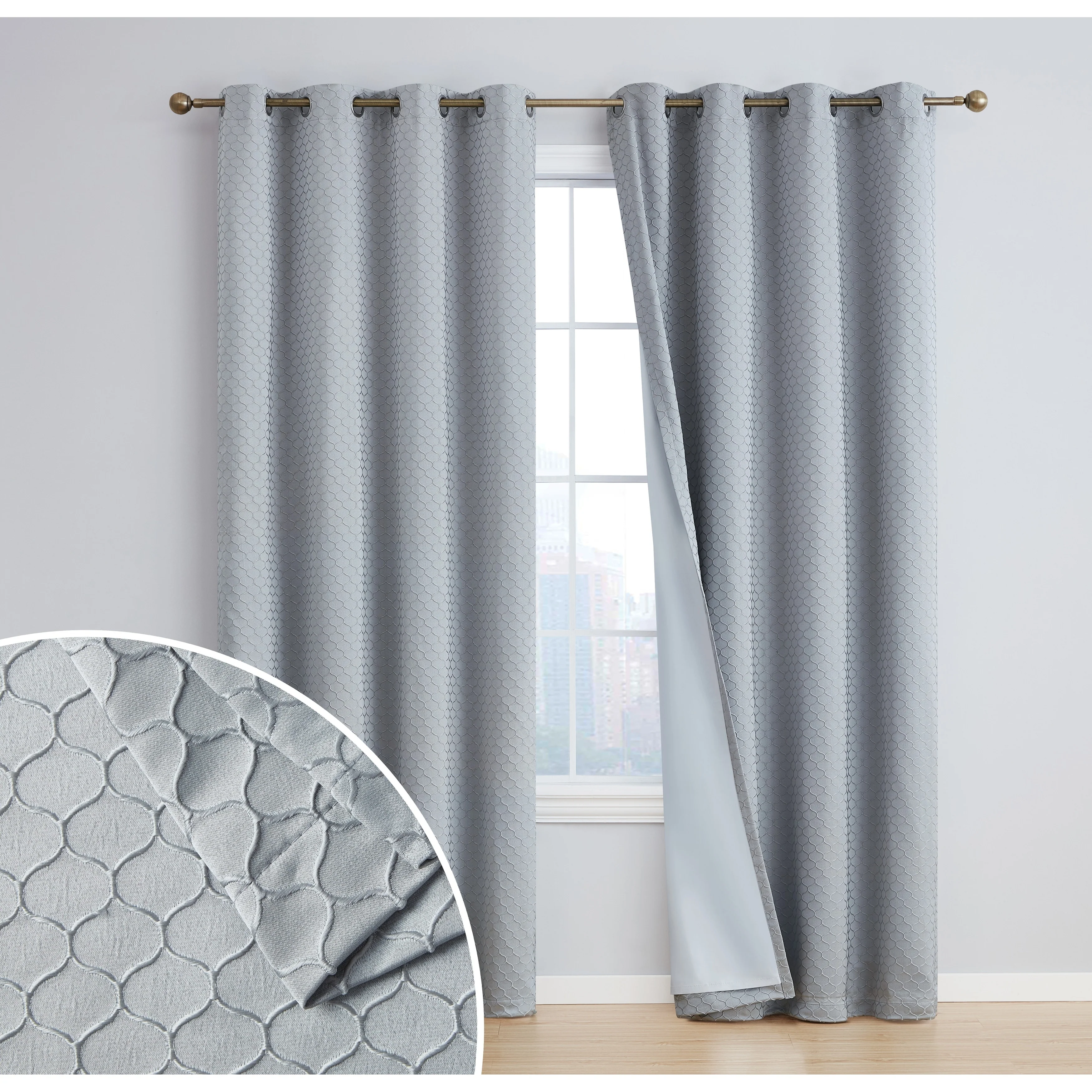 HLC.me Sienna Pattern 100% Complete Blackout Thermal Insulated Double Layer Window Curtain Grommet Panels, Set of 2