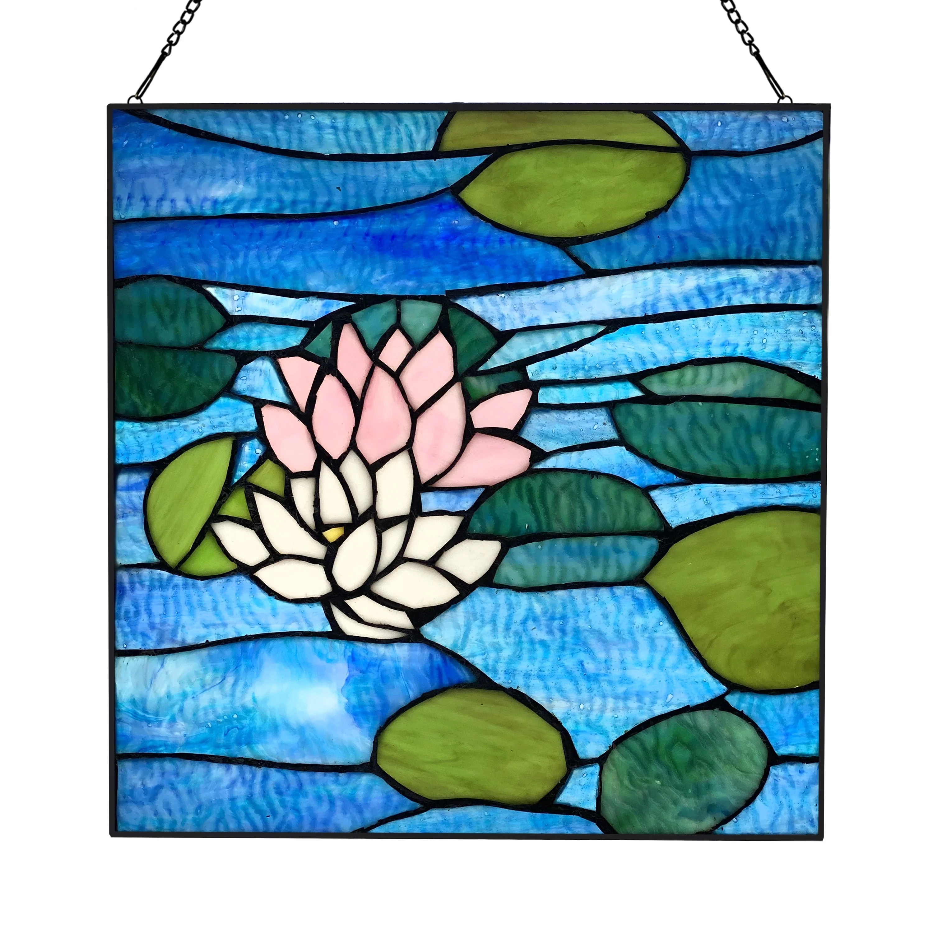 River of Goods Lotus Flower Pond River of Goods Multicolored Stained Glass Window Panel - 12