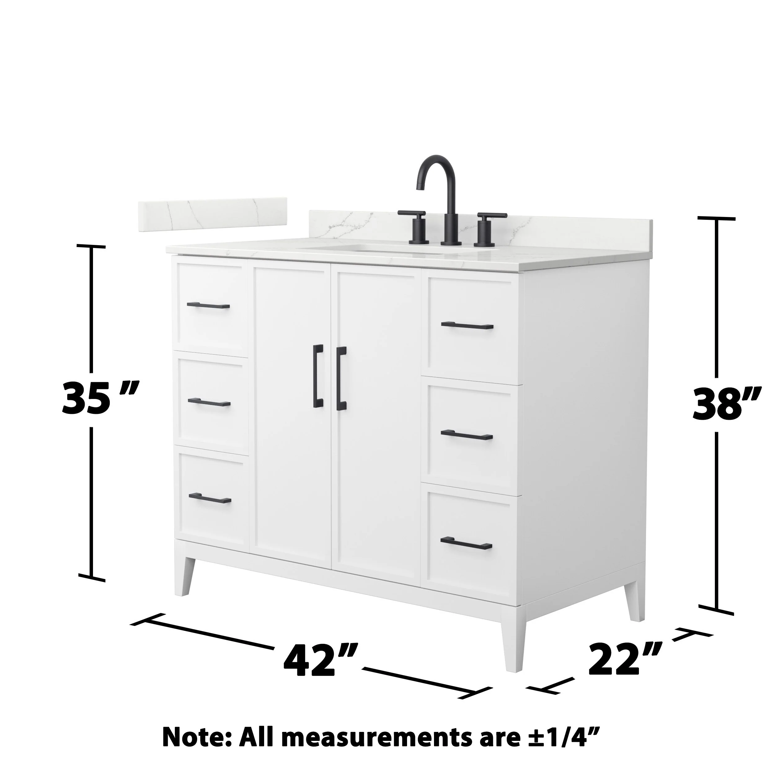Elan 42-inch Single Vanity, 3 Hole Quartz Top