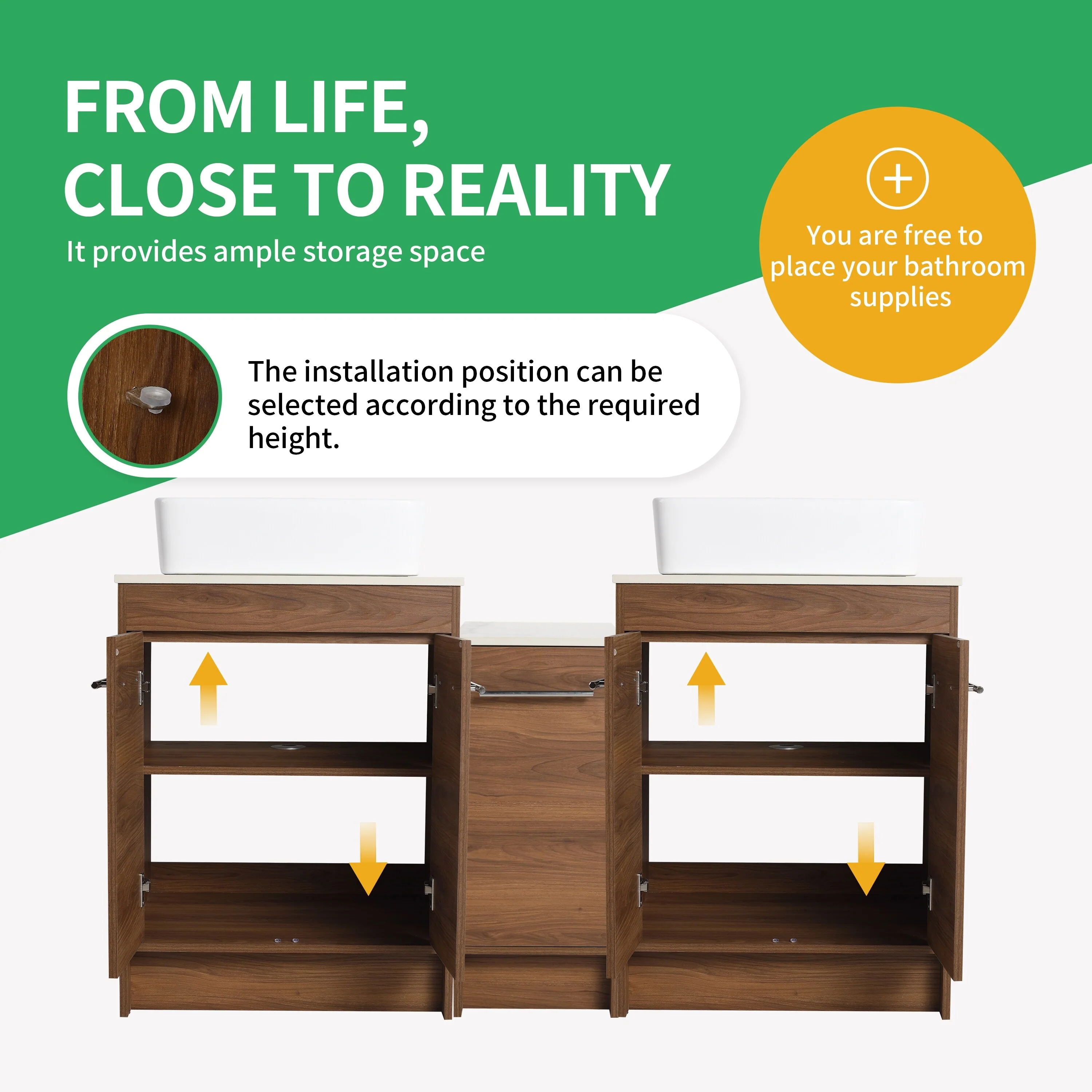 BNK 24/36/48/60 Inch Bathroom Vanity with Sink, Freestanding Bathroom Vanity with Soft Close Doors and Adjustable Shelf