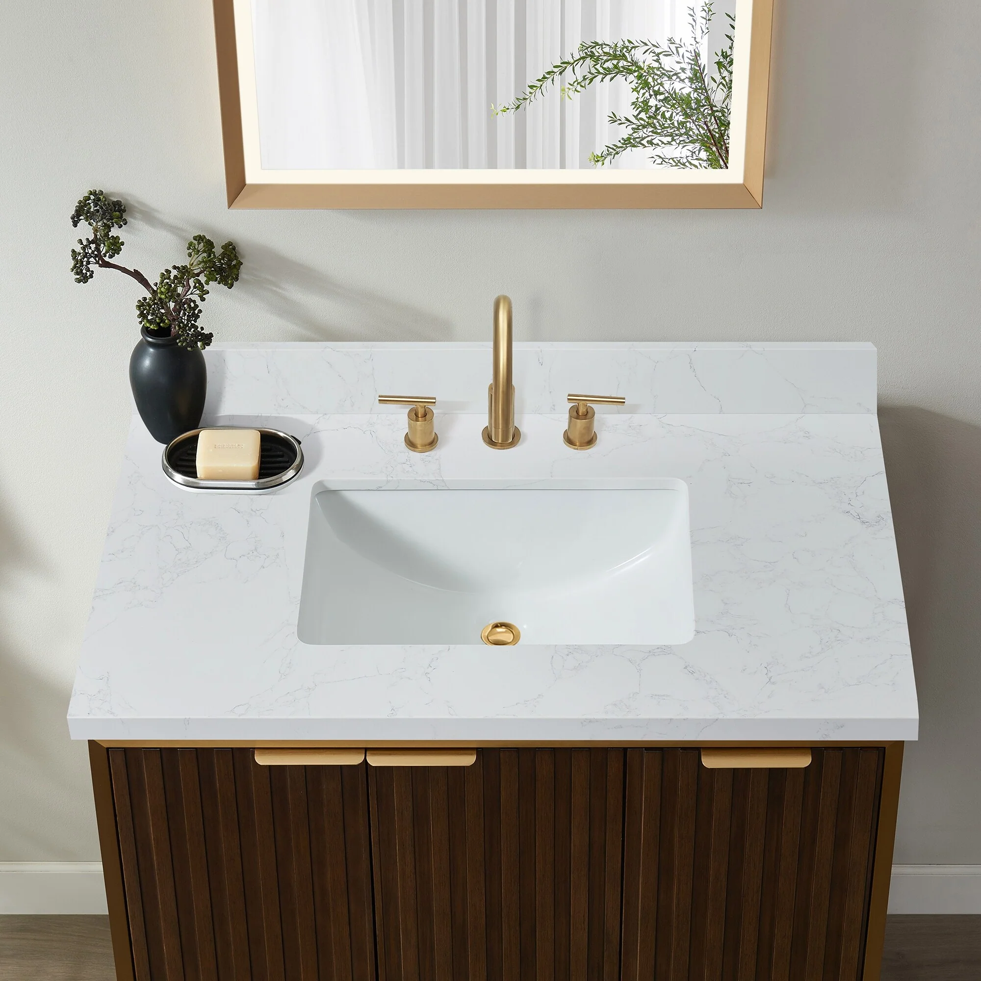 Jaen Composite Stone Vanity Top with White Rectangular Sink