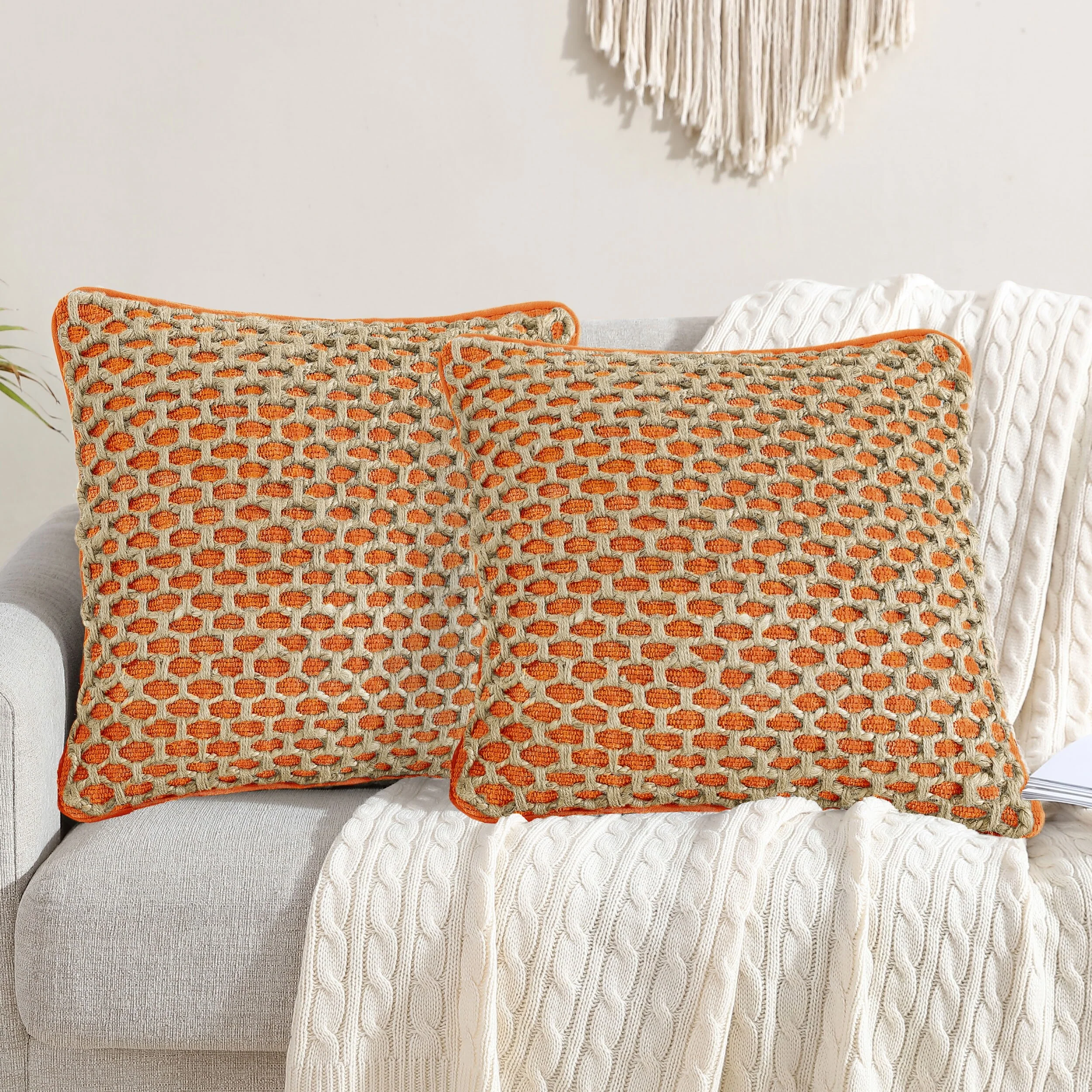 Boho Living Jada Braided Cotton/Jute Throw Pillow Covers