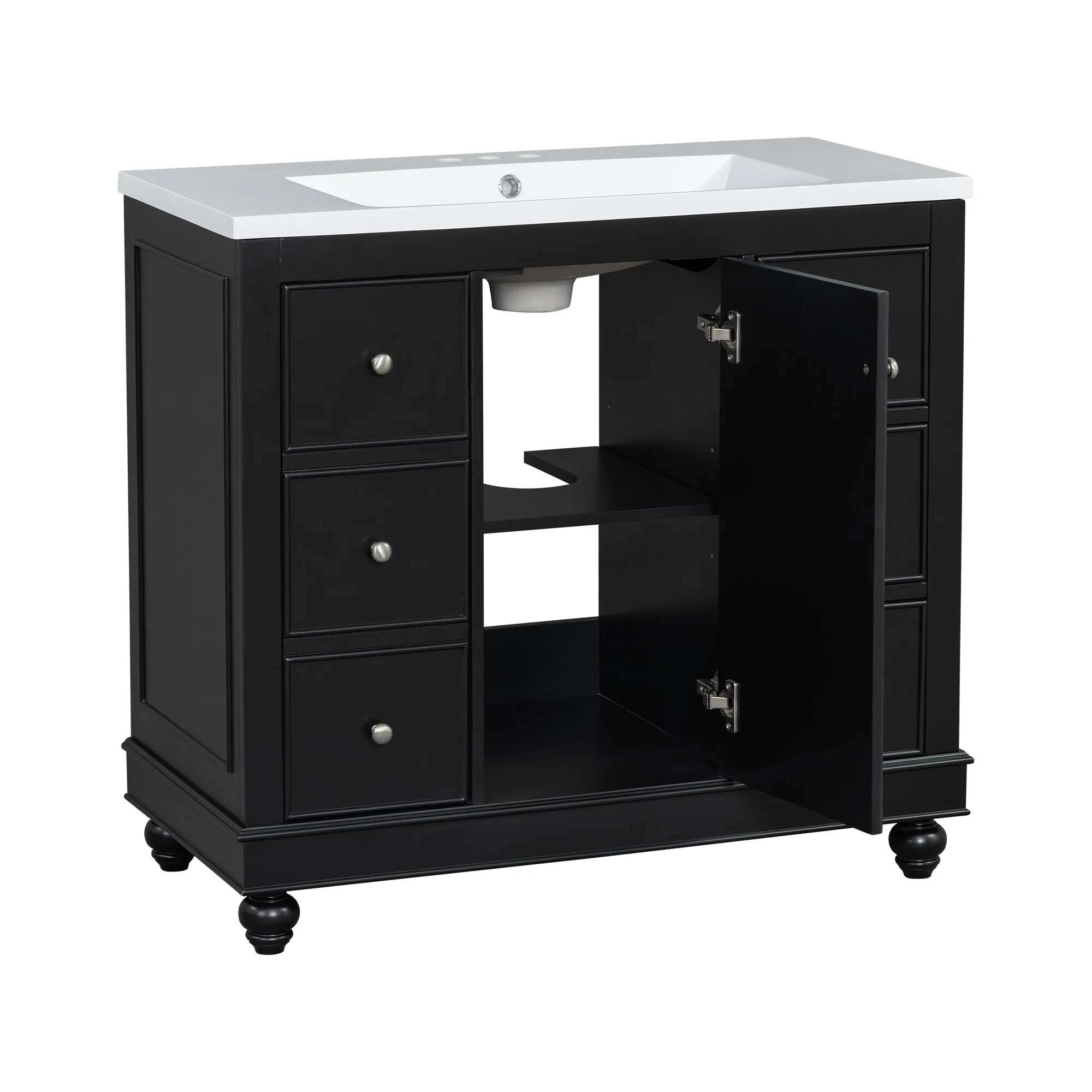 Bathroom Vanity with Sink, Bathroom Vanity Cabinet with 4 Drawers and 1 Door, Storage Cabinet with Adjustable Shelves
