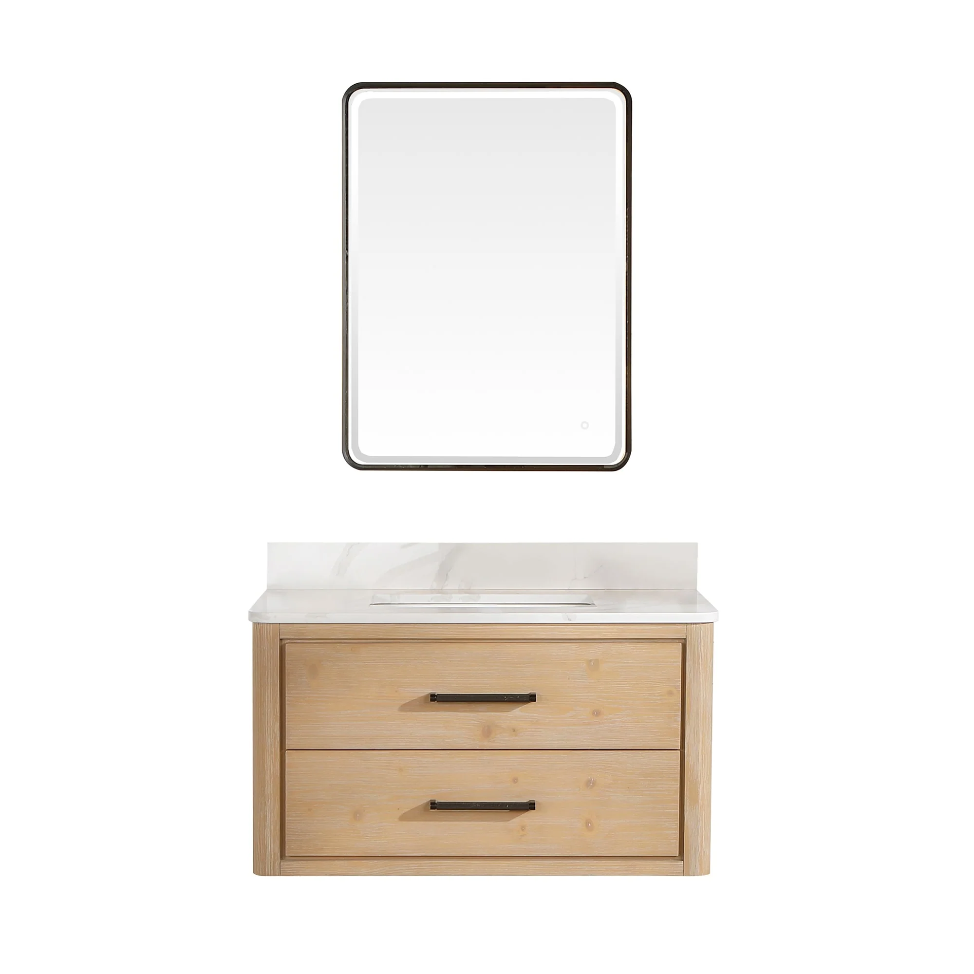 Cristo Floating Bath Vanity with White Quartz Stone Top and Mirror