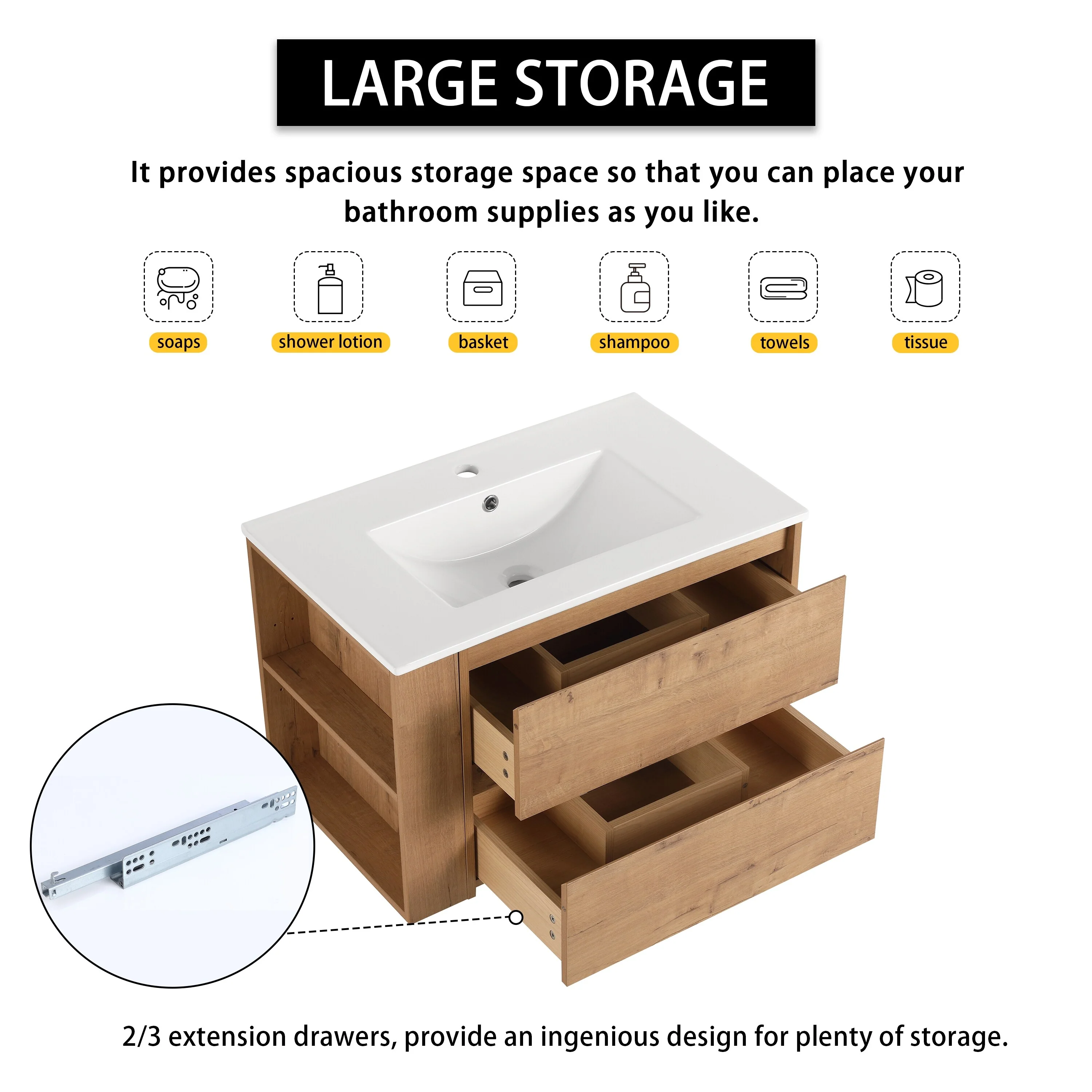 Beingnext 30''/36'' Single Sink Floating Bathroom Vanity with Soft Close Drawer and Adjustable Shelf