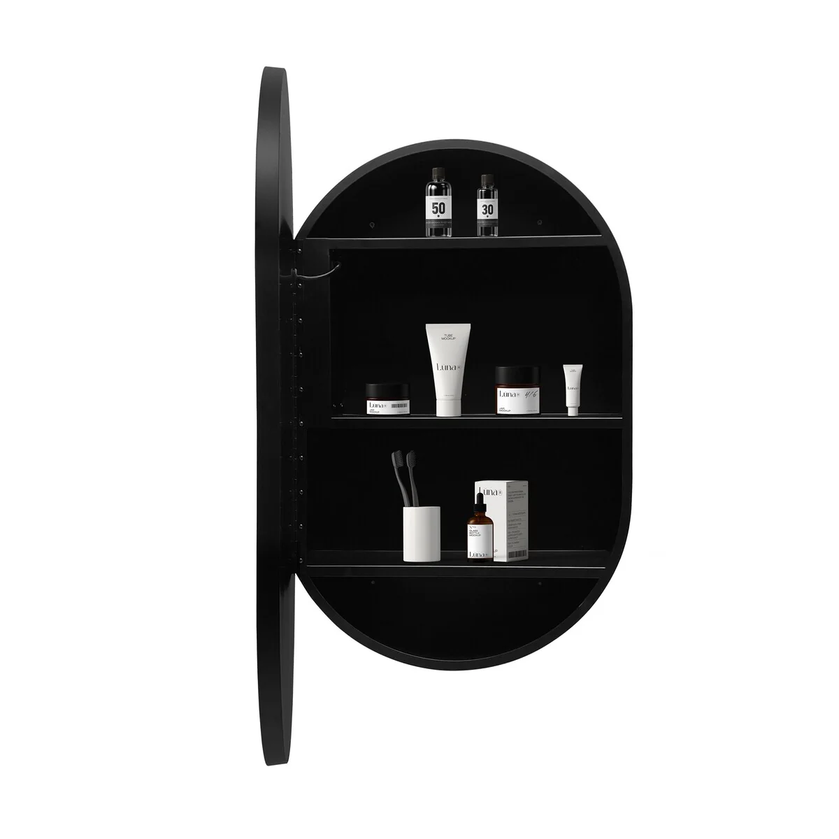 LED Oval Black Metal Framed Wall mount Bathroom Medicine Cabinet
