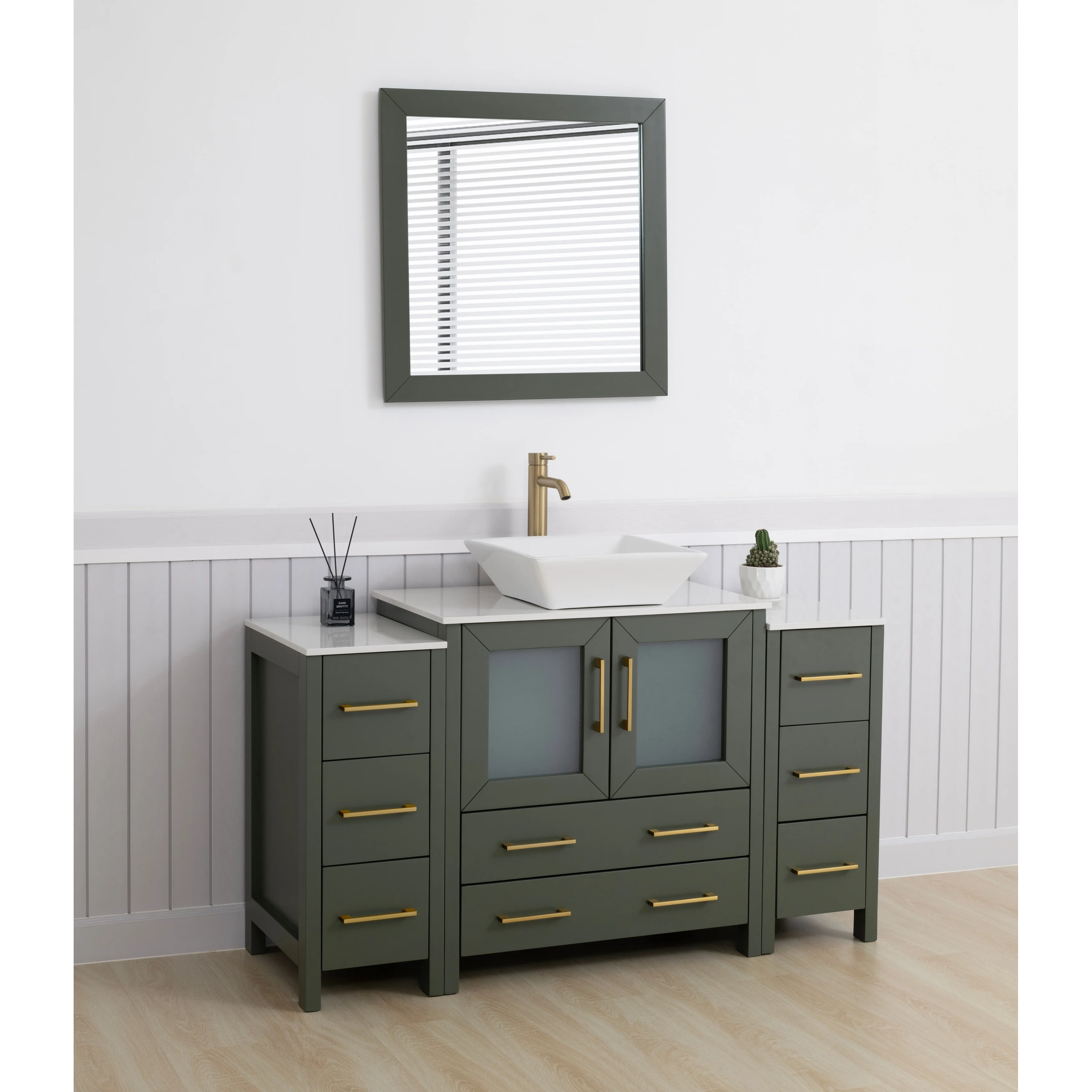 Vanity Art 54-inch Single Sink Bathroom Vanity Set with Engineered Marble Top and Free Mirror - 54 x 18.5 x 36 Inches