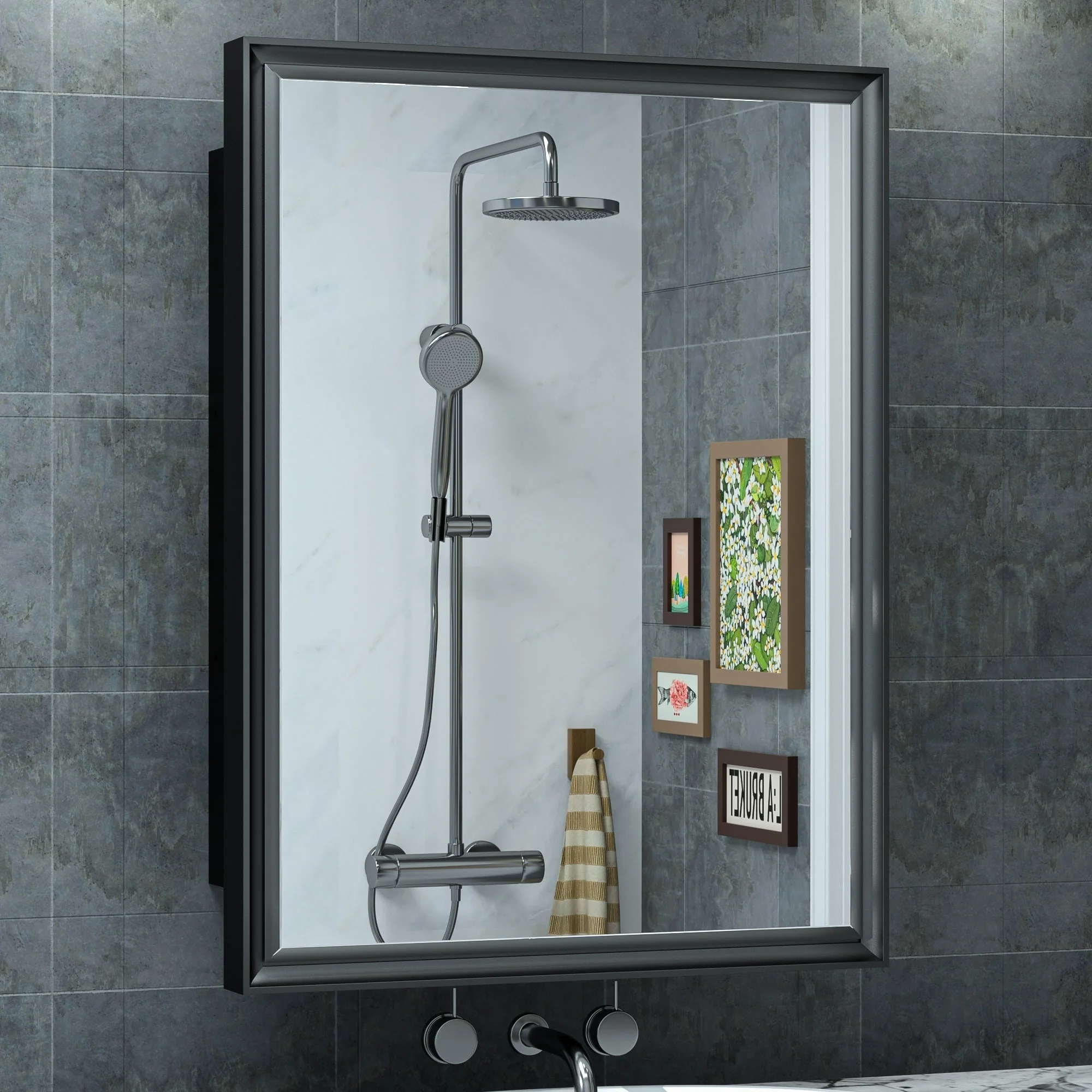 TokeShimi Medicine Cabinets for Bathroom with Mirror, Beveled Framed